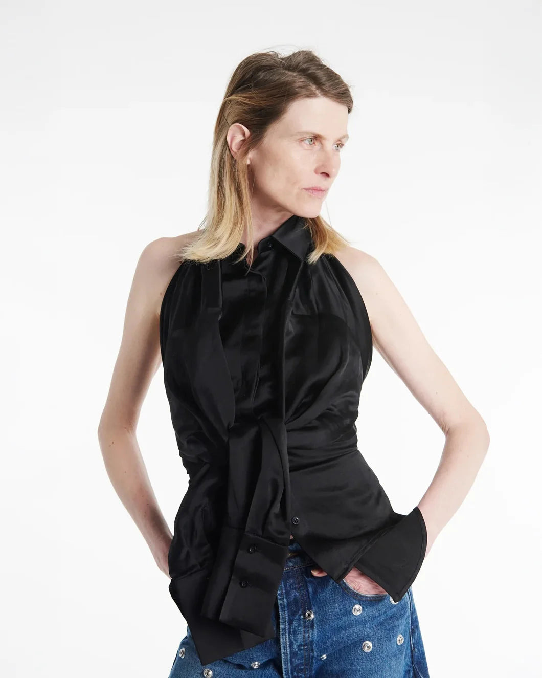 DECONSTRUCTED HALTER NECK SHIRT - 5