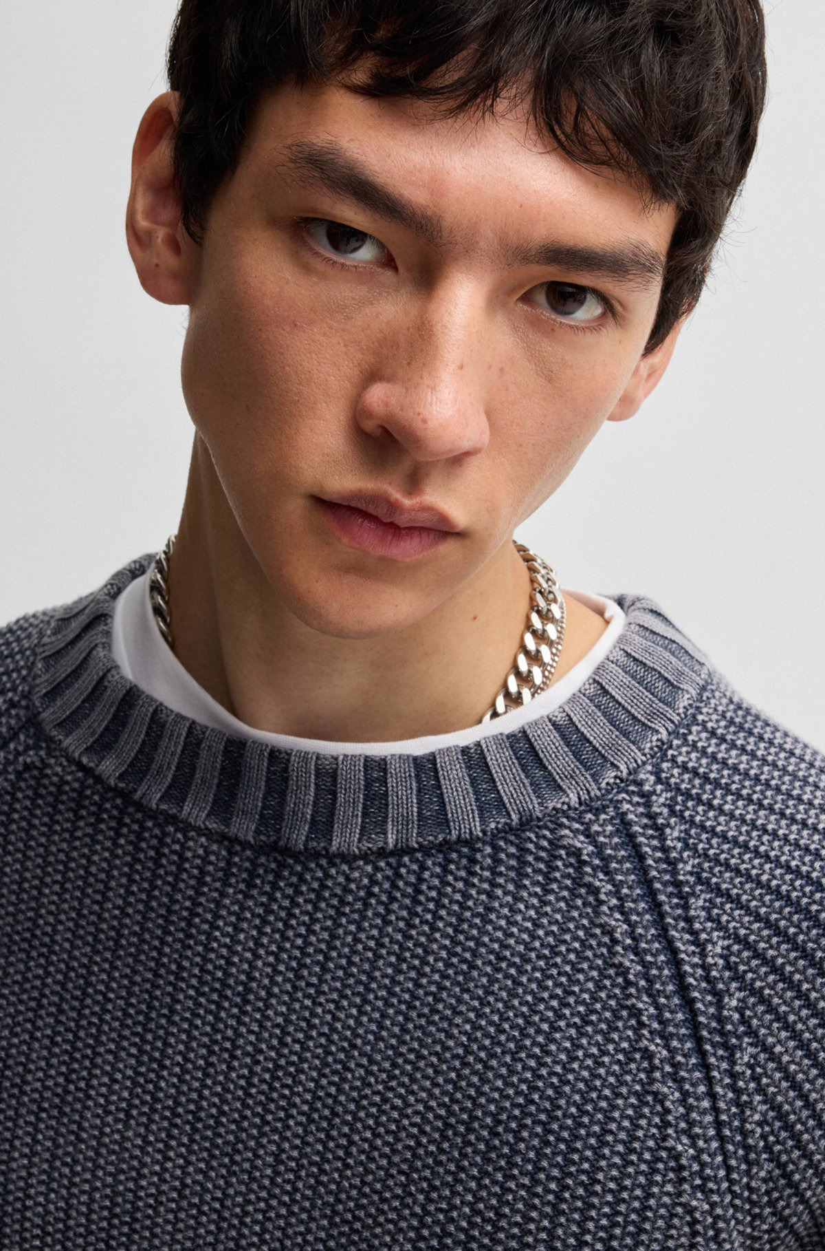 RIB-KNIT COTTON SWEATER WITH HAPPY HUGO LOGO BADGE - 3