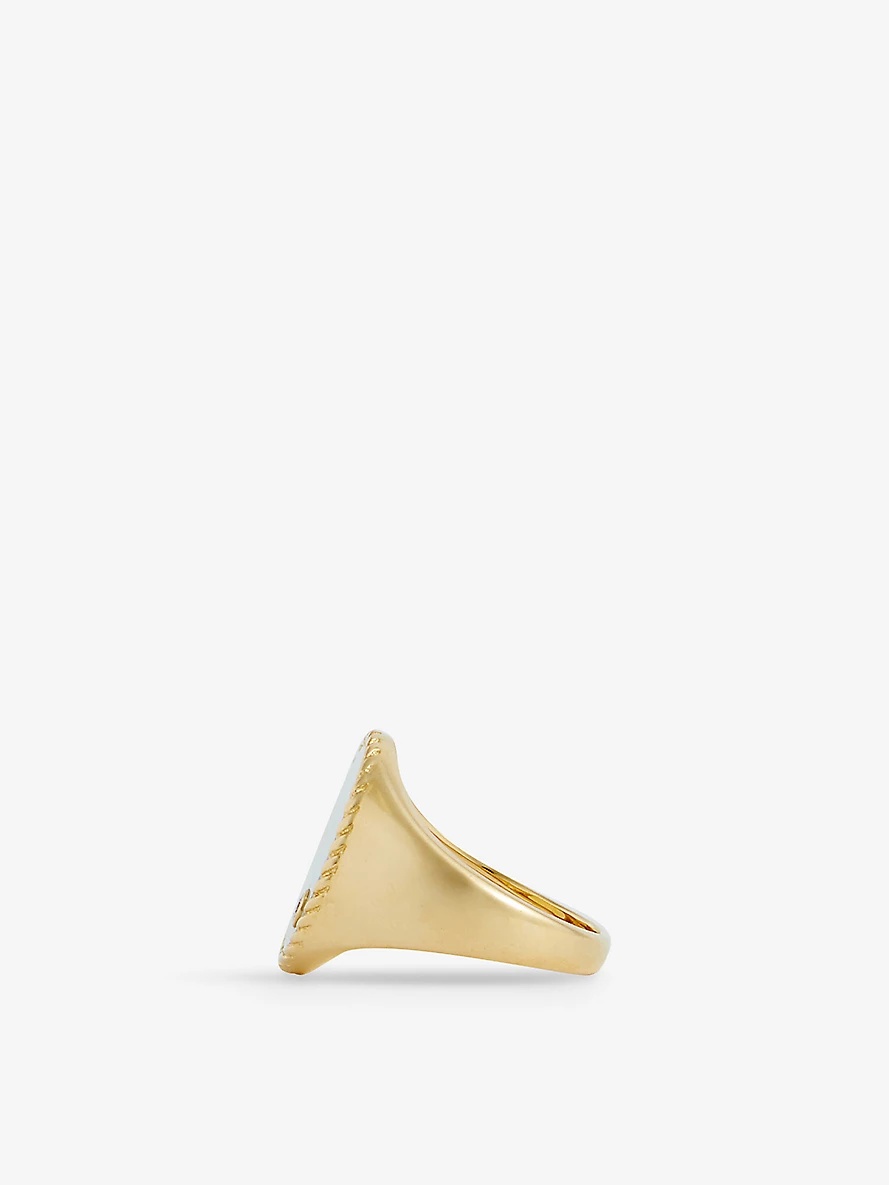 Oval 9ct yellow gold, 0.015ct diamond and mother-of-pearl signet ring - 4