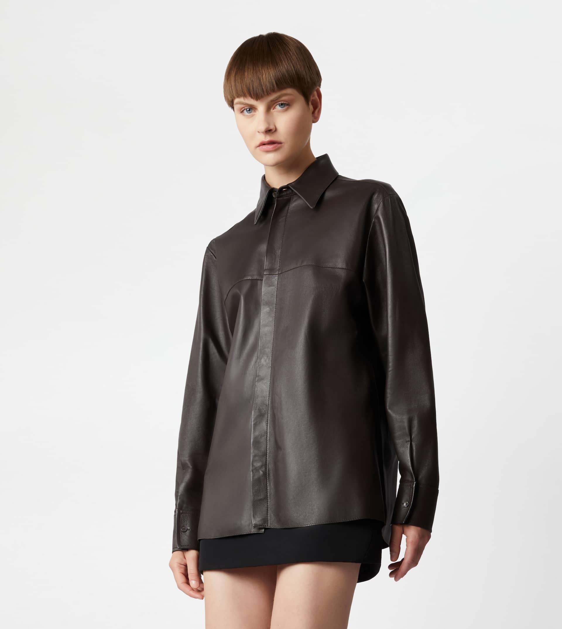 SHIRT IN LEATHER - BROWN - 2