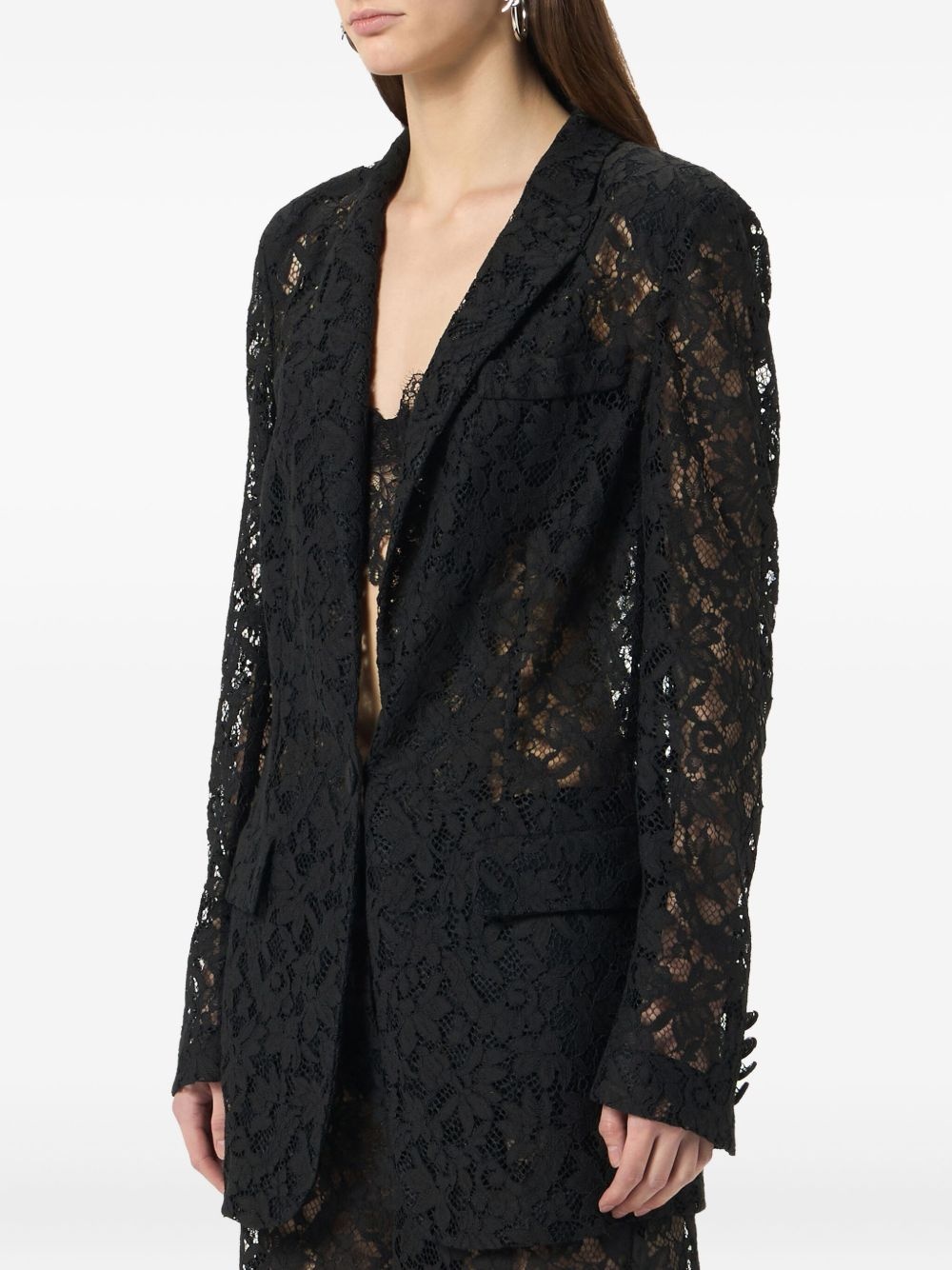 single-breasted floral-lace blazer - 4