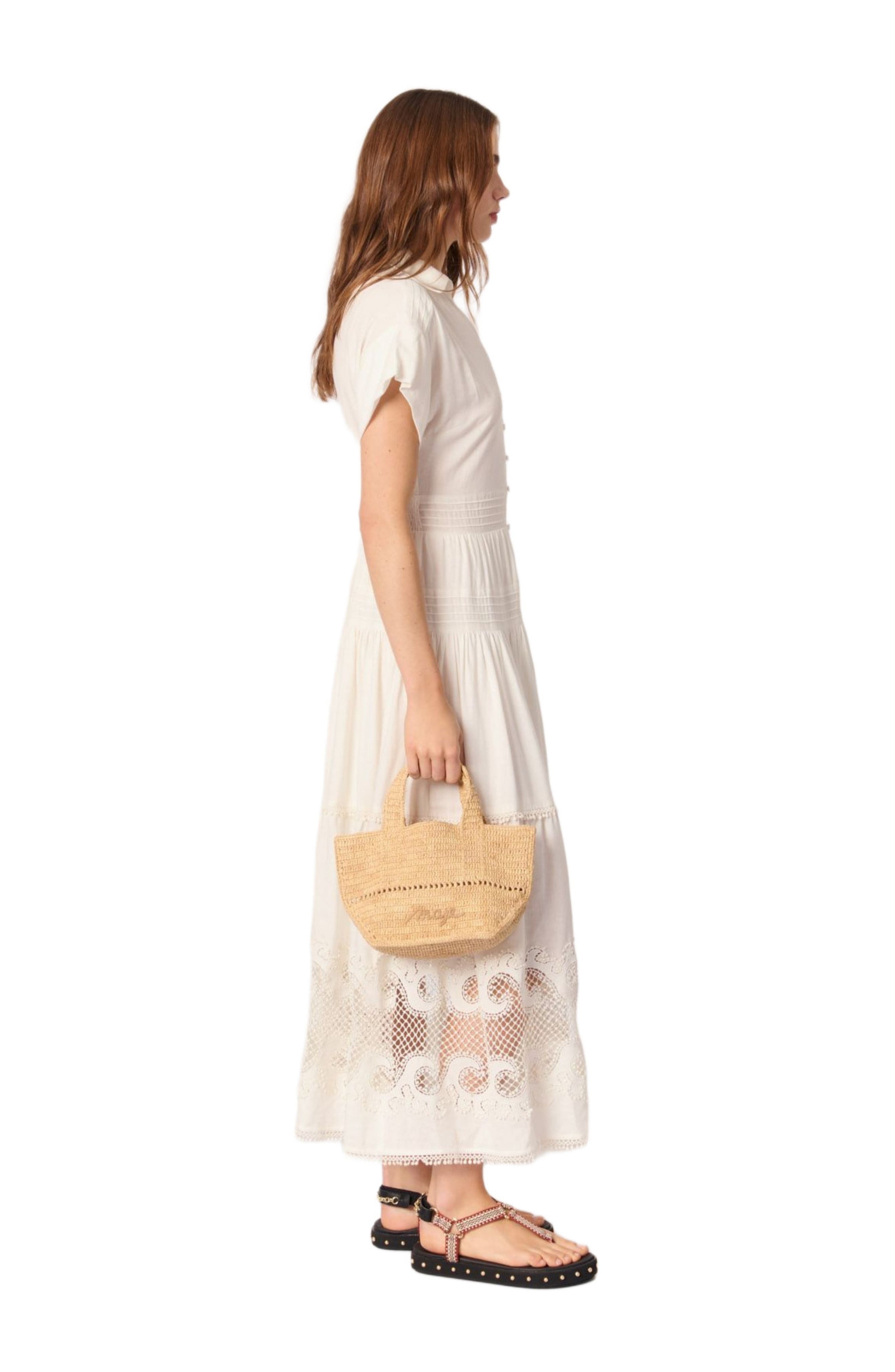 maje Embroidered ruffled maxi dress in Ecru at Nordstrom - 3