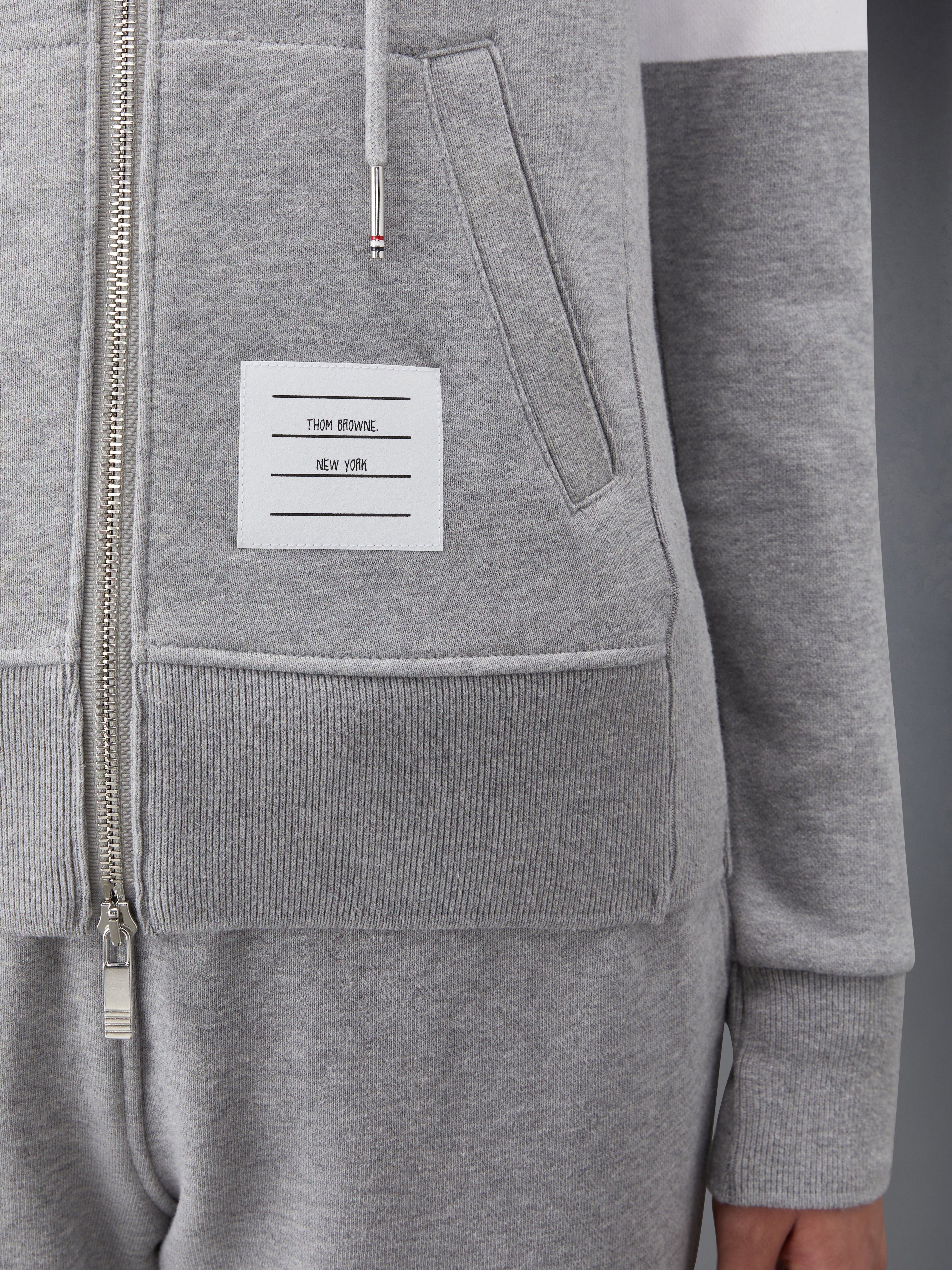 Light Grey Loopback Jersey Knit Engineered 4-bar Stripe Zip up Hoodie - 5