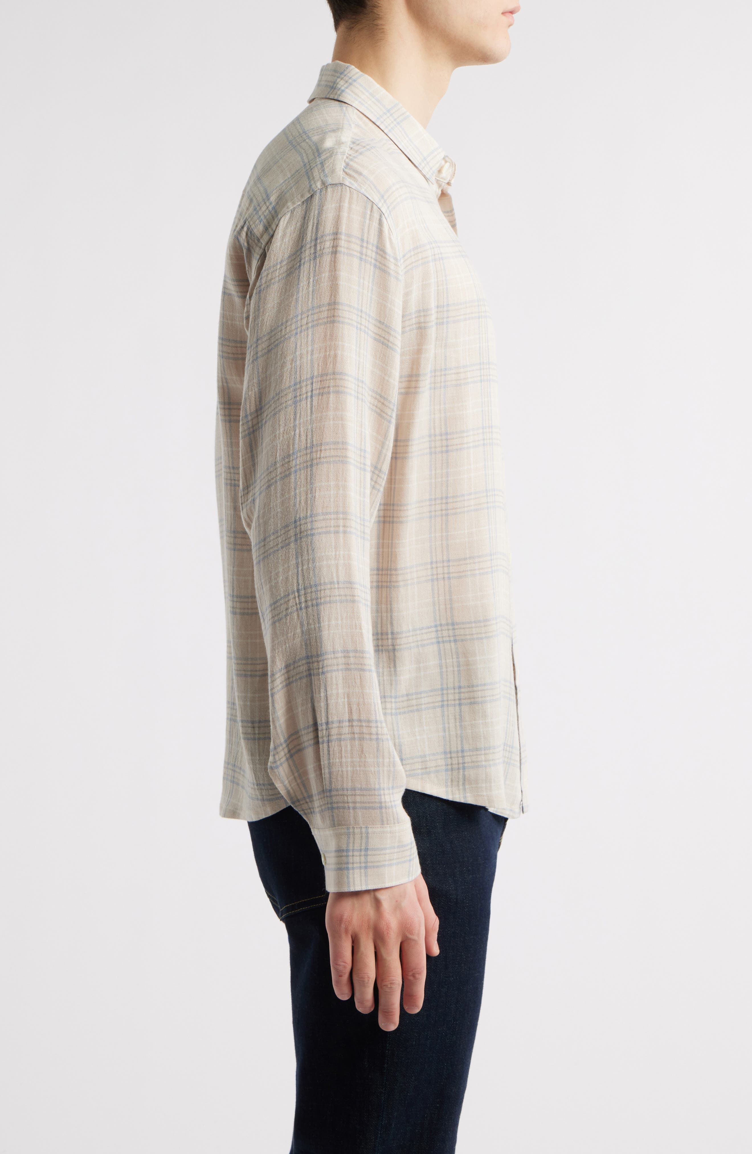 FRAME Plaid Cotton & Wool Button-Up Shirt in Cream Plaid at Nordstrom - 4