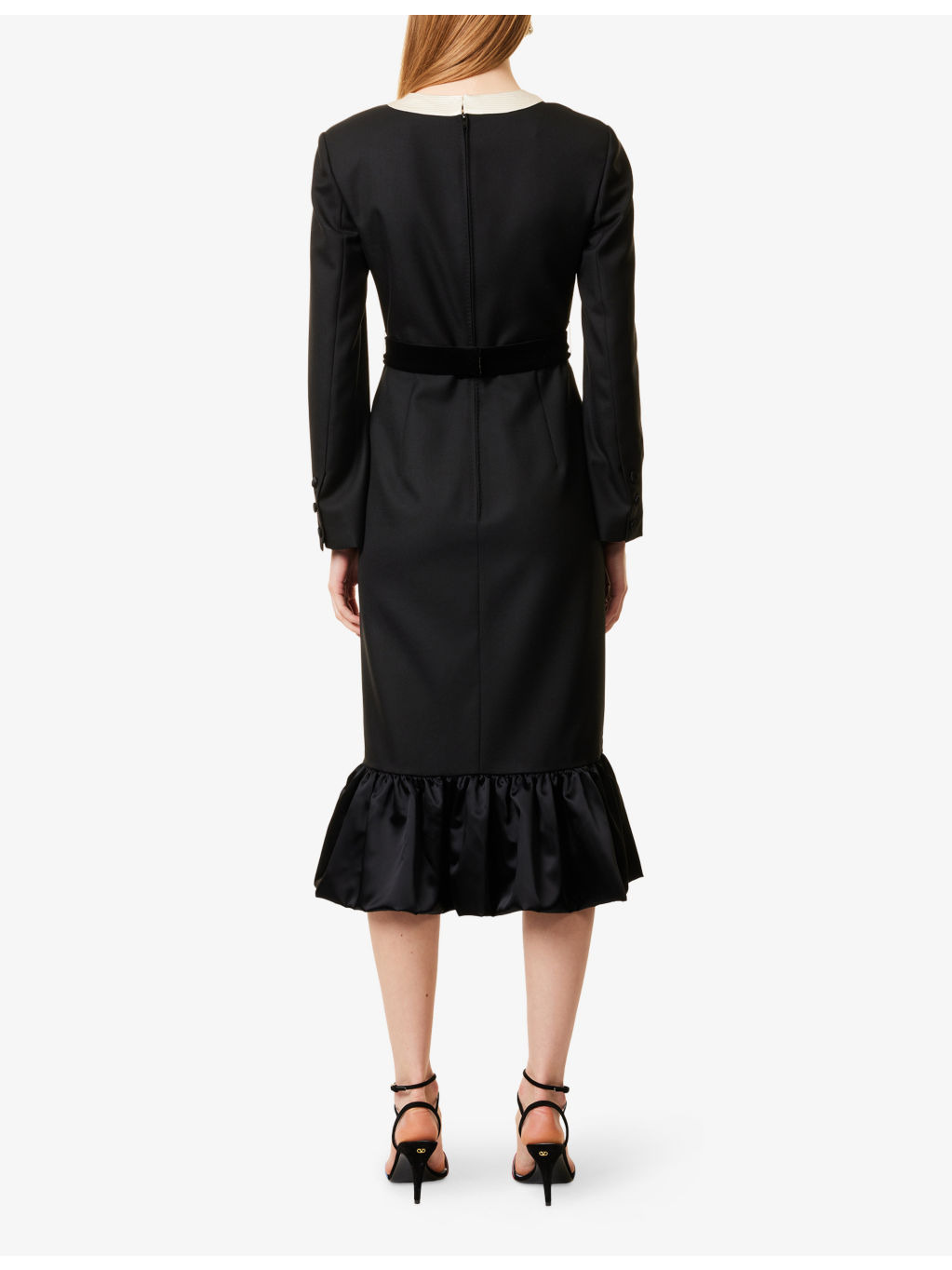 Bow-Embellishment Ruffled-Hem Wool Midi Dress - 4