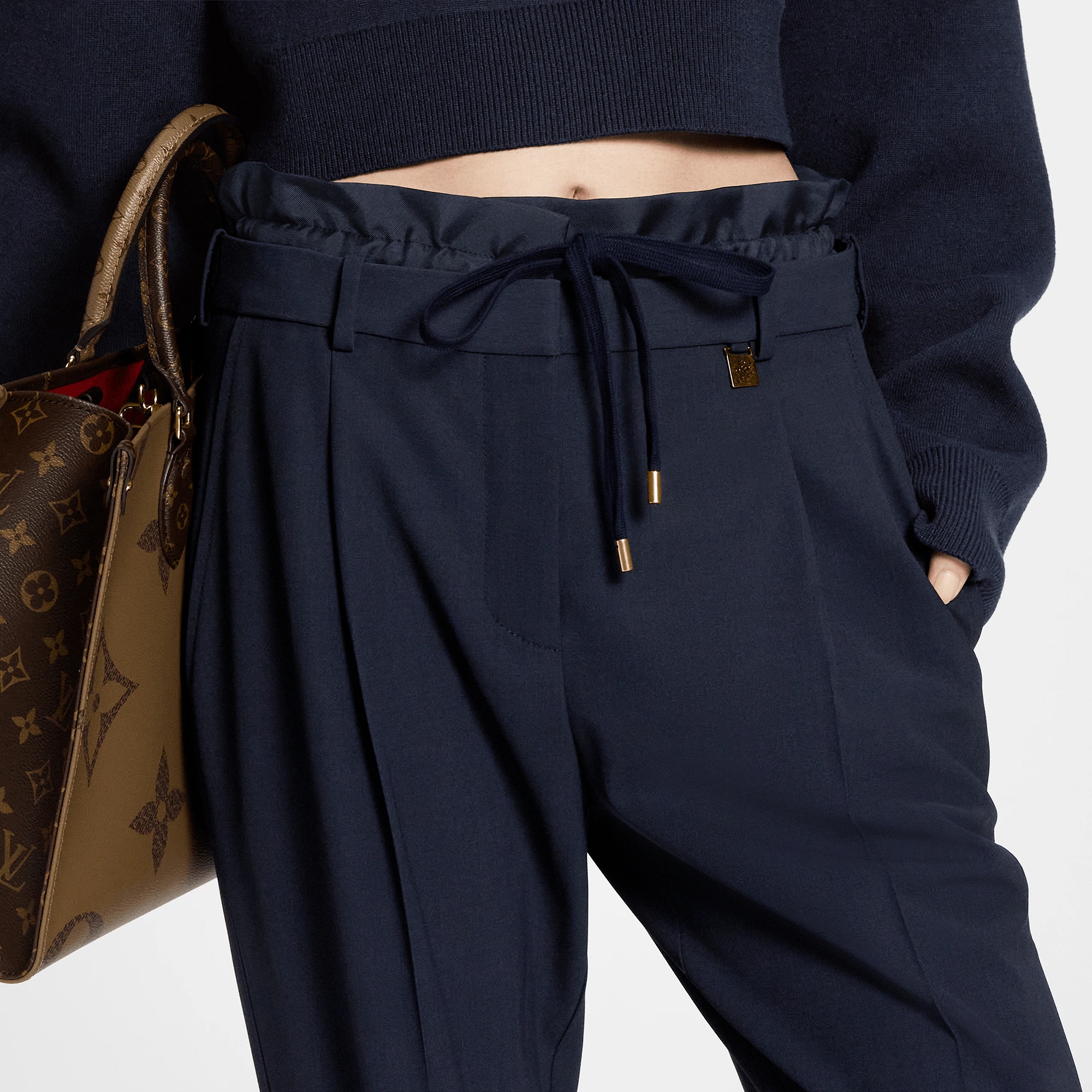 Wool Twill Trompe L’Oeil Paperbag Pants - 2