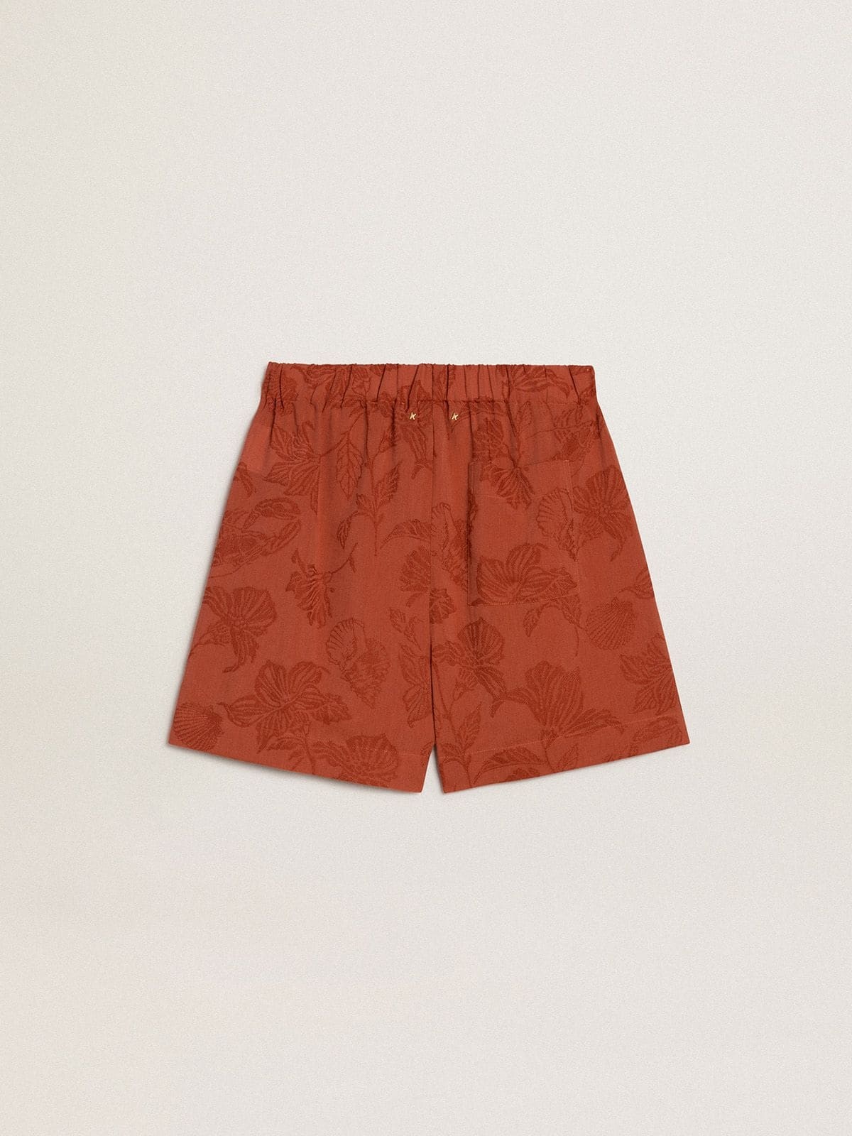 Women's shorts in brick-red jacquard with marine floral pattern - 6