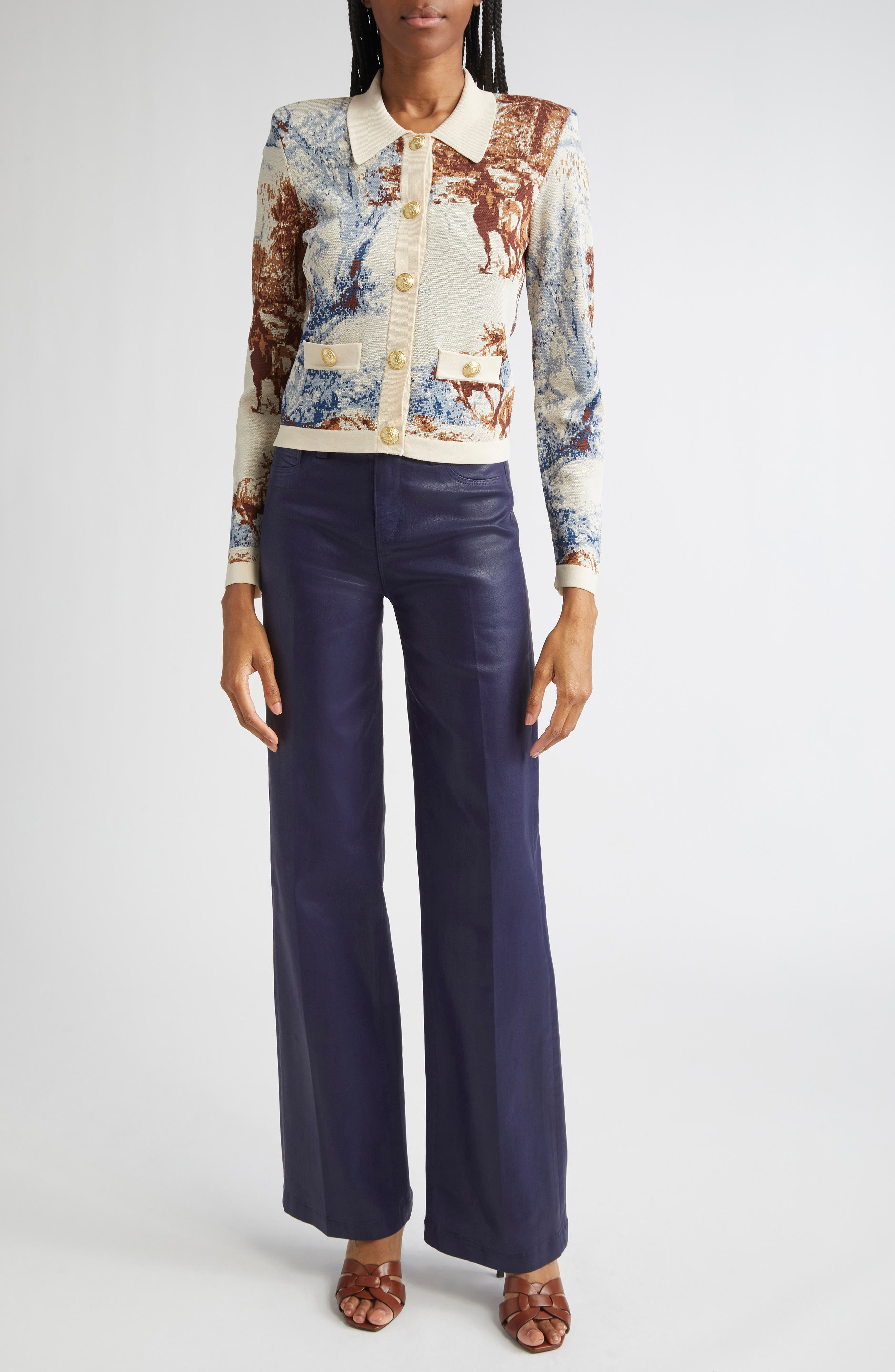 L'AGENCE Clayton High Waist Wide Leg Pants in Deep Midnight Coated at Nordstrom - 2