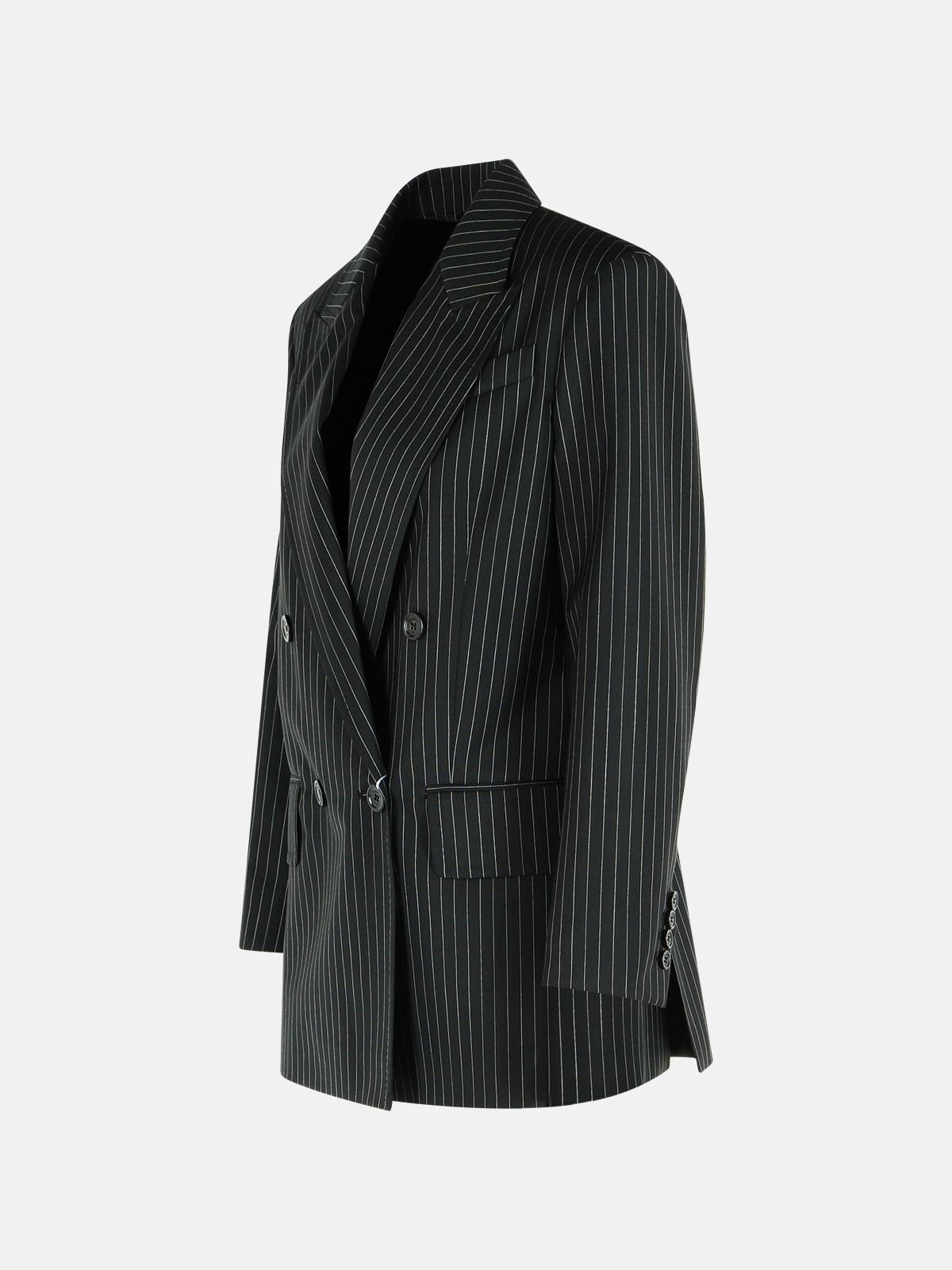 'MATTIA' BLACK WHITE PINSTRIPED VIRGIN WOOL BLAZER - 2