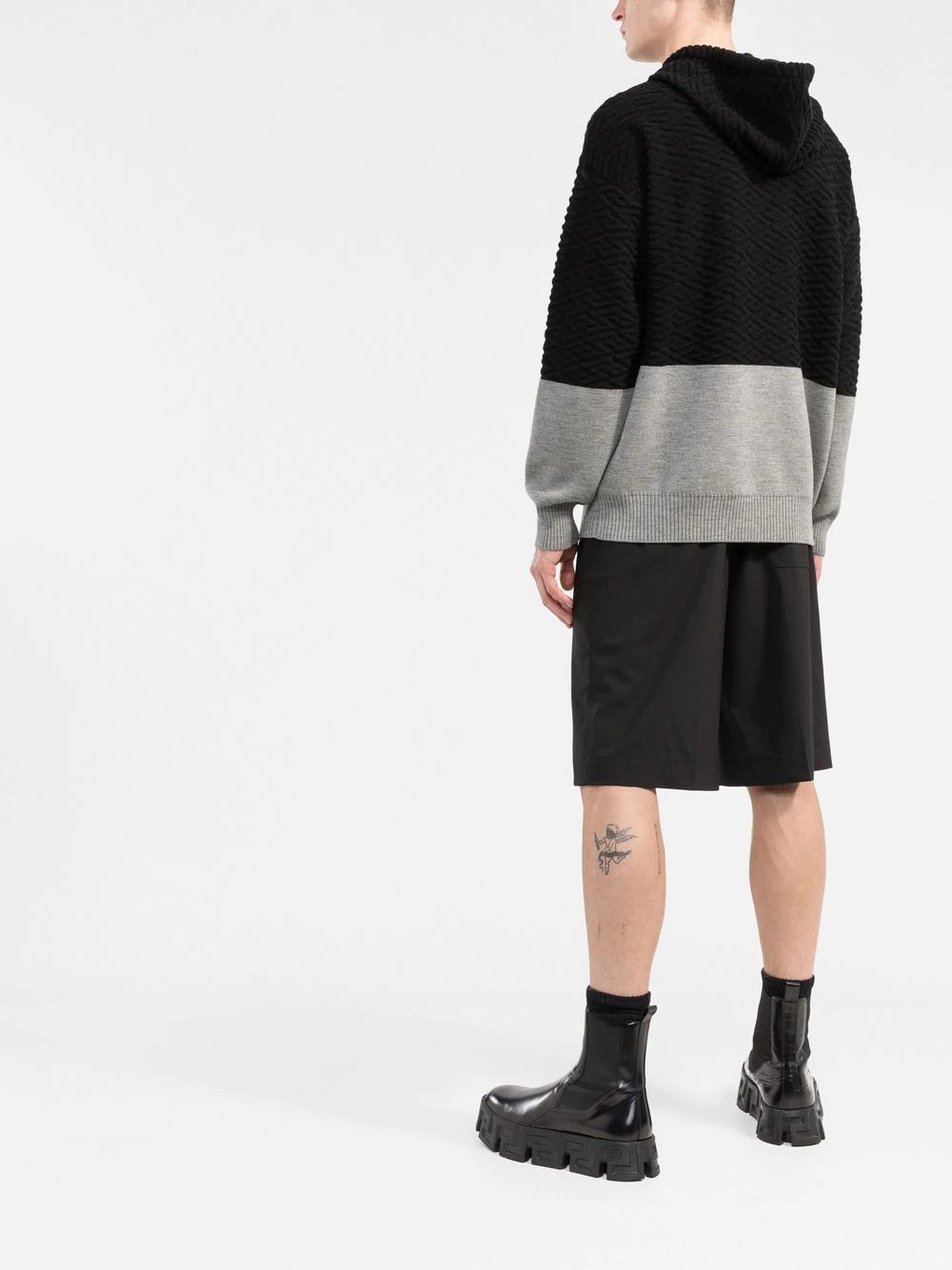 panelled-knit pullover hoodie - 4