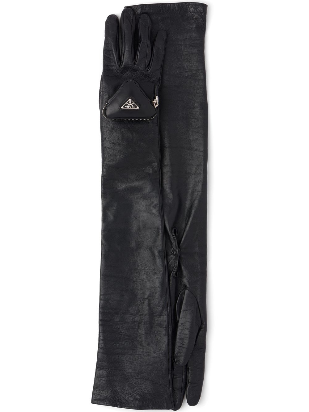 pouch-detail long leather gloves - 1