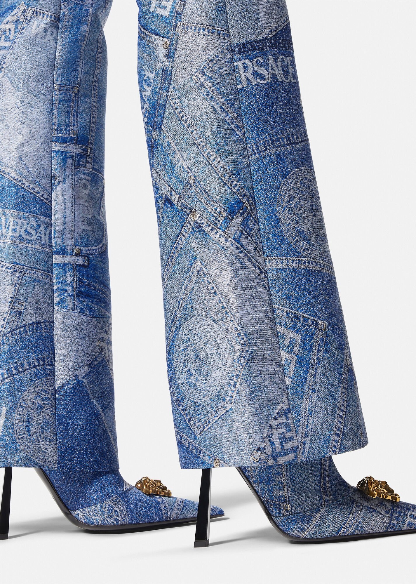 Fendace Denim Patchwork Flared Pants - 5
