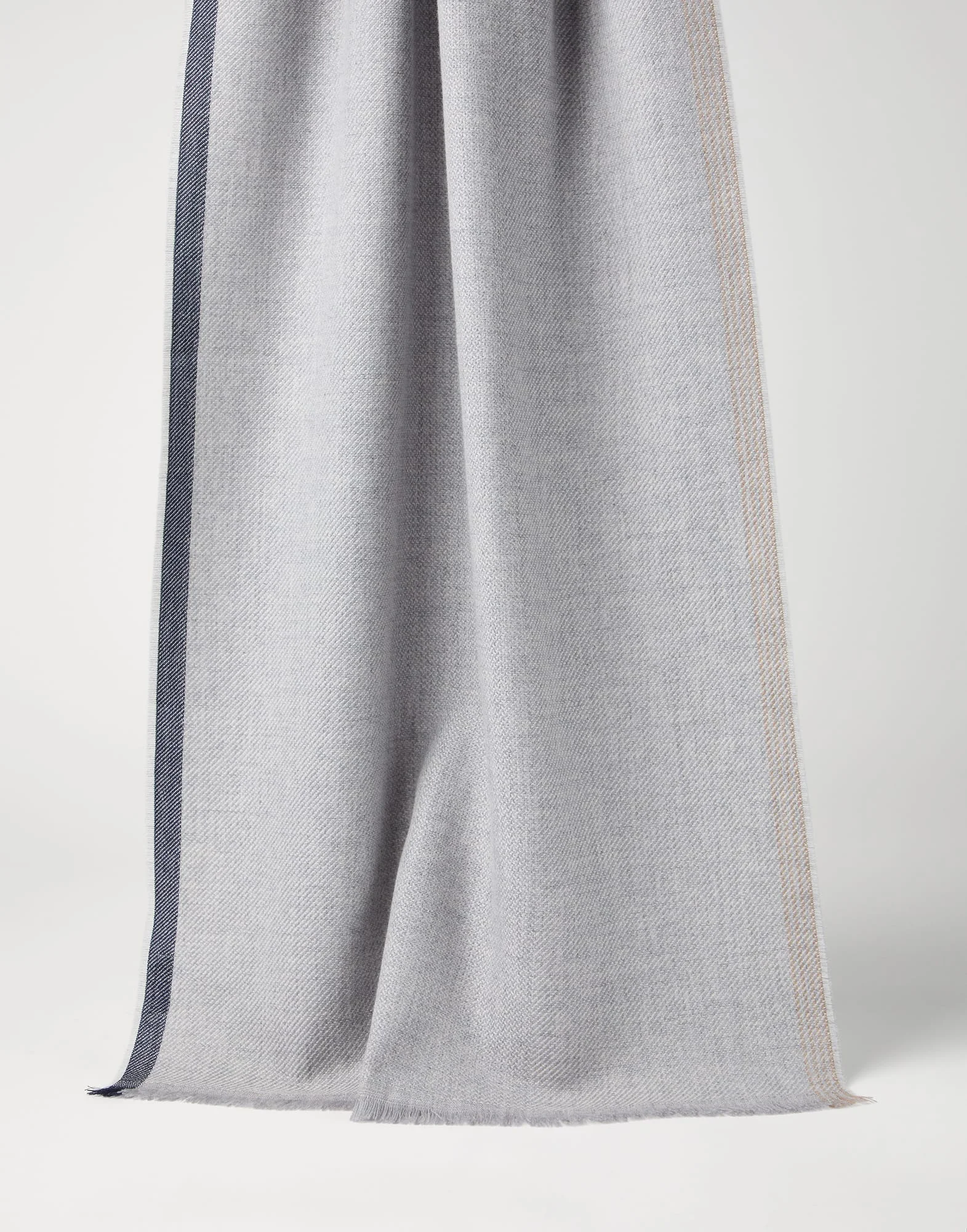 Wool and cashmere diagonal scarf with striped edge - 1