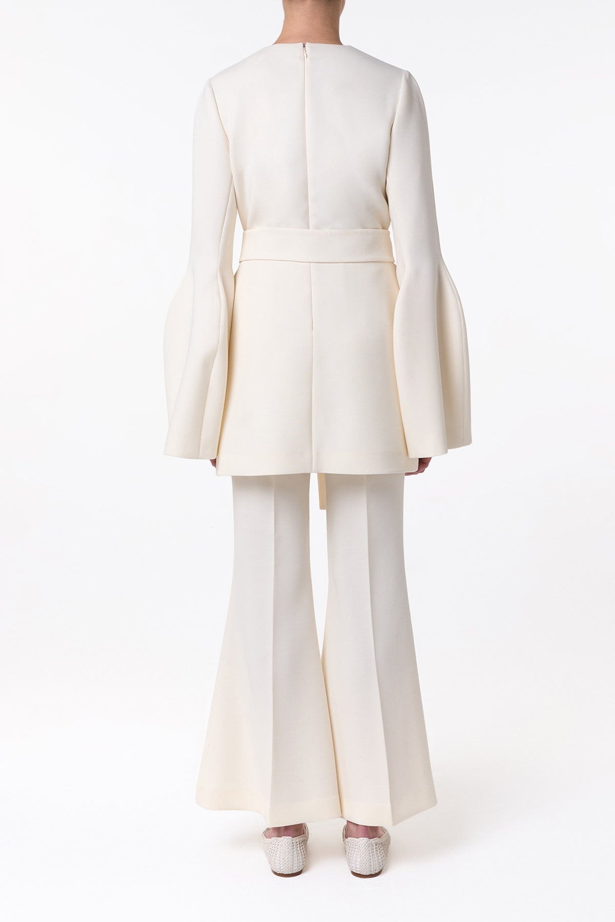 Marsh Flare Cropped Pant in Ivory Wool Crepe - 4