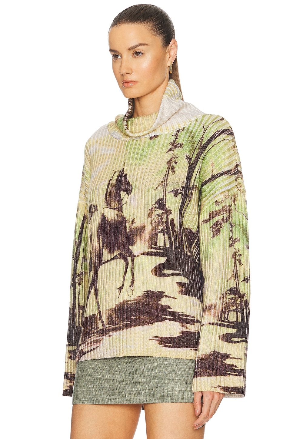 Horse Print Chunky Rib Knit Sweater - 3