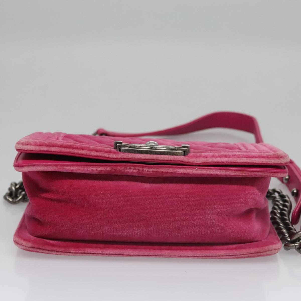 CHANEL Chain Boy CHANEL Matelasse Shoulder Bag Velor Pink CC - 9