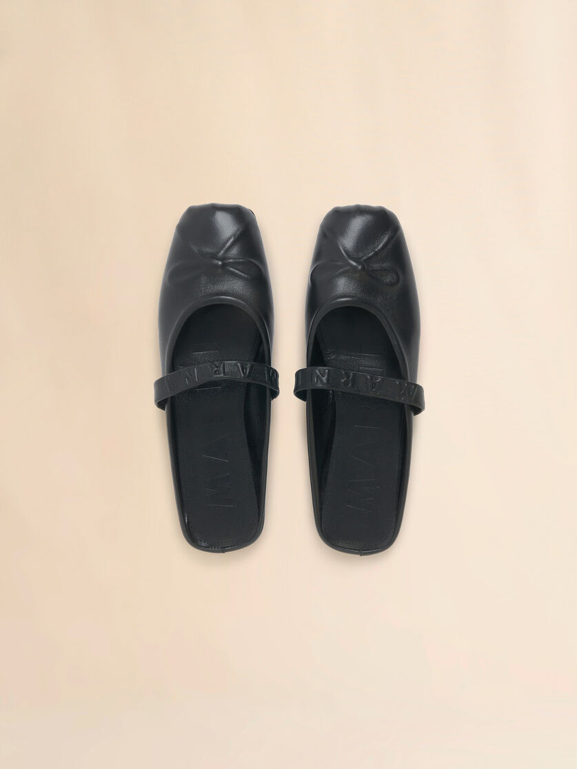 BLACK NAPPA LEATHER LITTLE BOW SABOT BALLET FLAT - 4