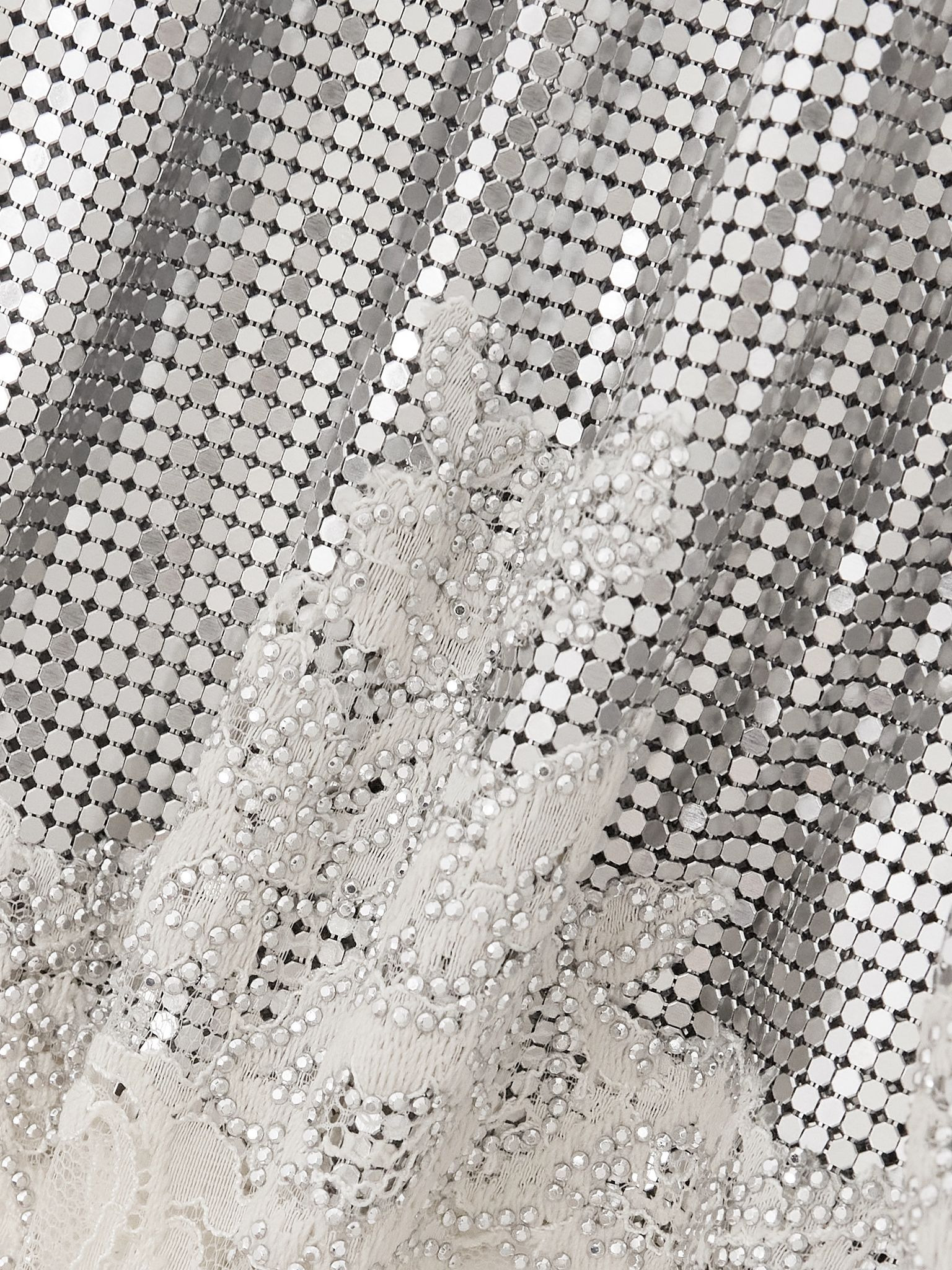Crystal-embellished lace-trimmed chainmail mini skirt Silver - 5