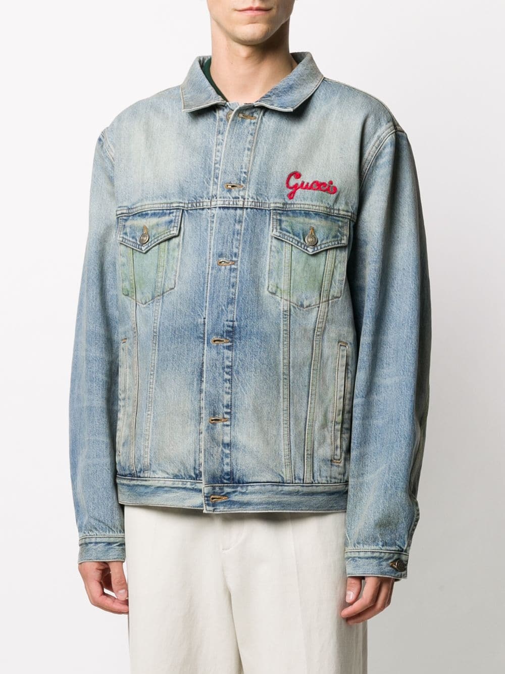 cat-embroidered denim jacket - 4