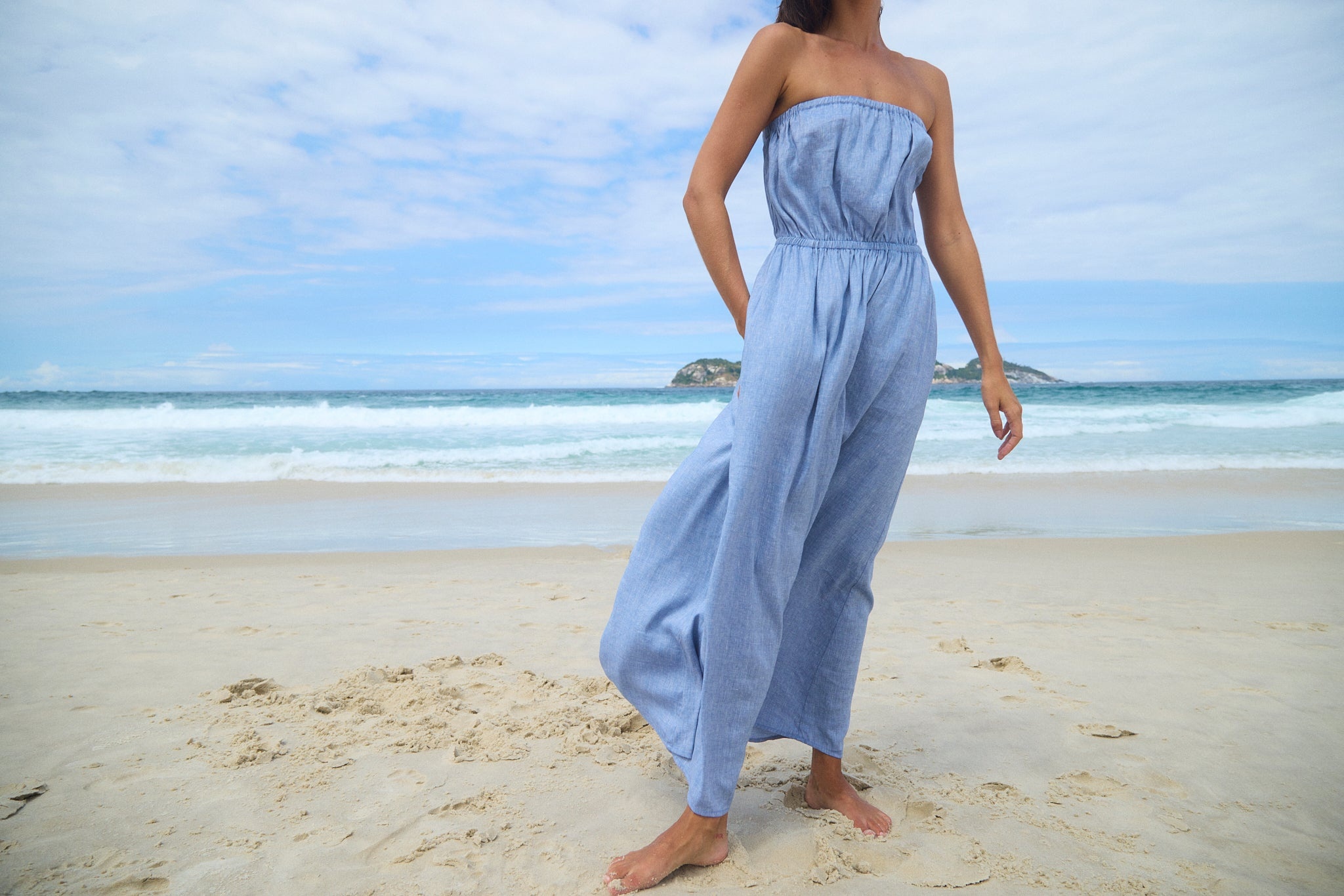 BLUE LINEN MARIE MAXI DRESS - 6