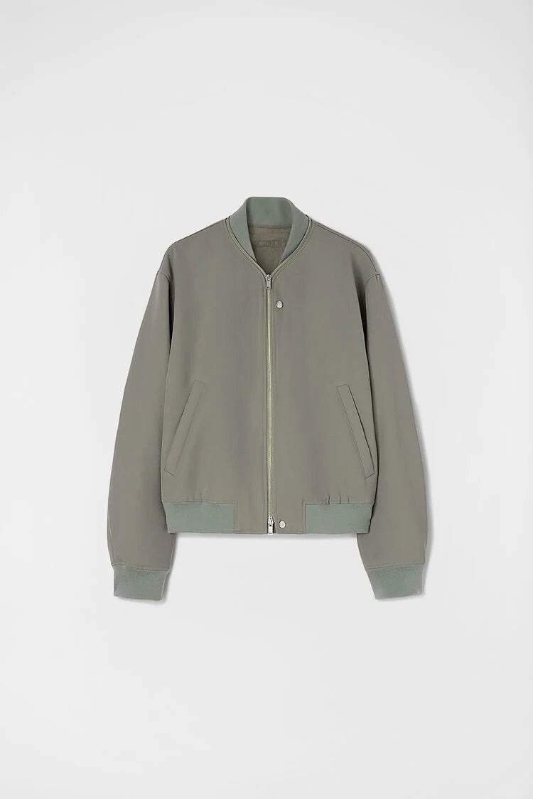 Wool Gabardine Bomber Jacket Slate Green - 1