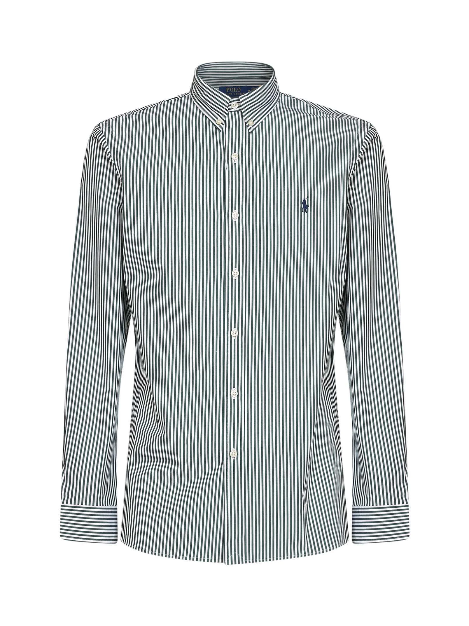 Green and white striped slim-fit Oxford shirt - 1
