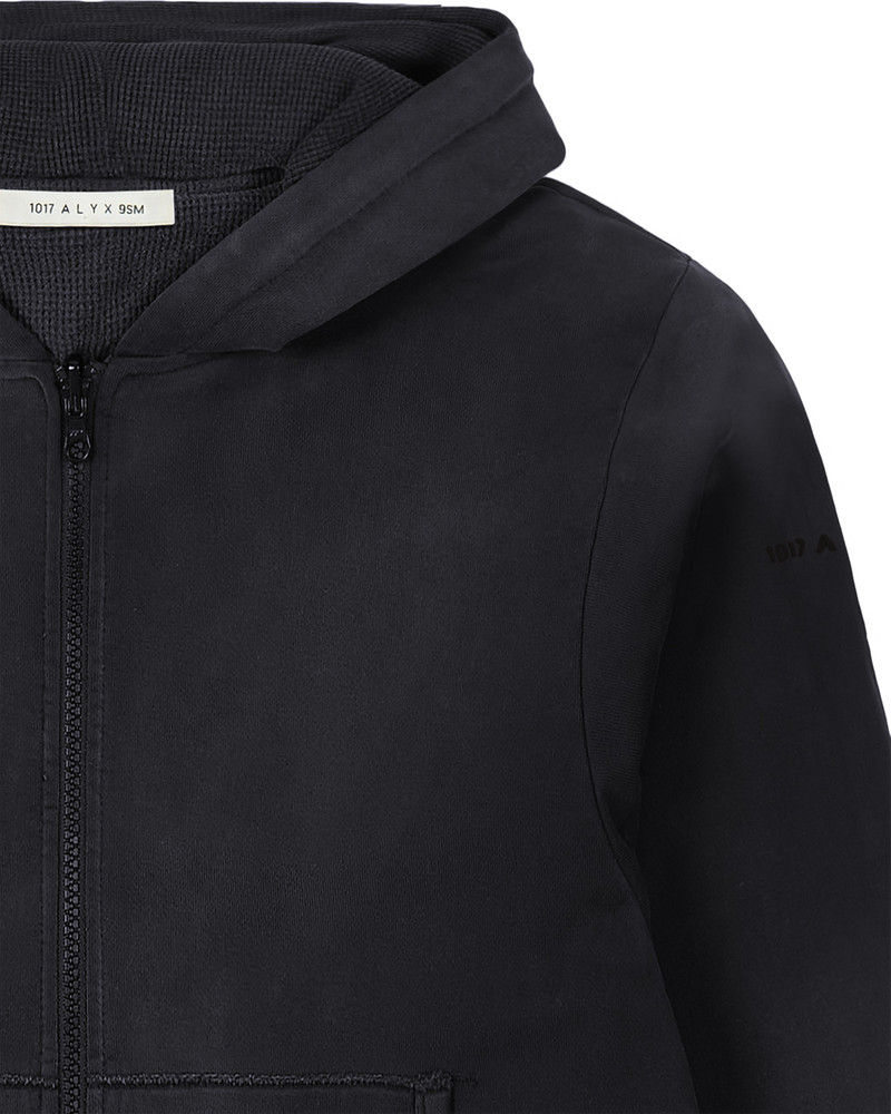 BLACK GARMENT DYE REVERSIBLE ZIP-UP HOODIE 4