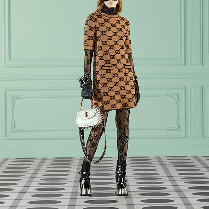 GUCCI (WMNS) Gucci GG wool boucl jacquard dress 'Camel Brown