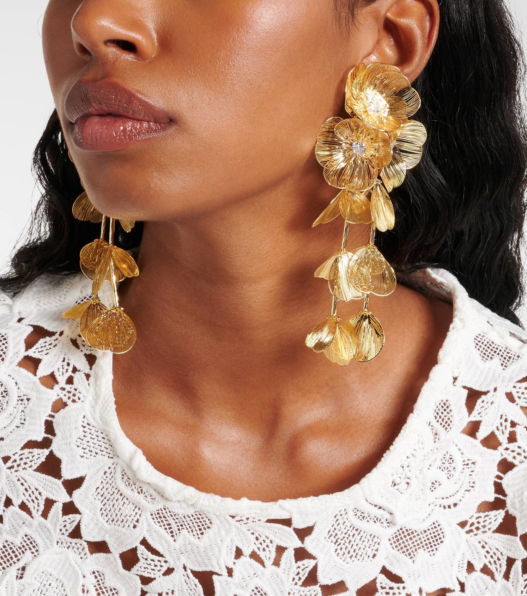Embellished gold-plated clip-on earrings - 3