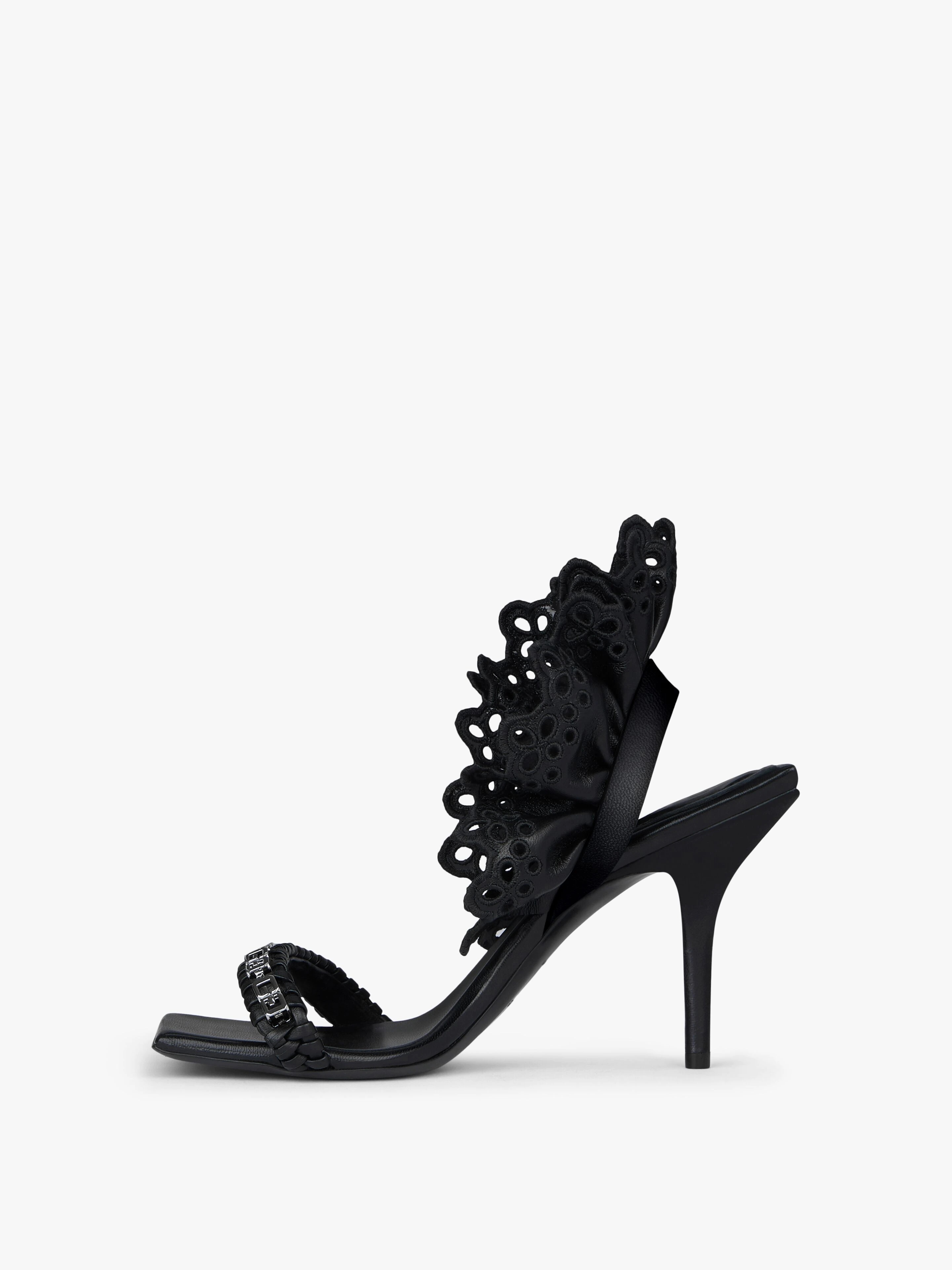 G WOVEN SANDALS IN BRAIDED LEATHER WITH BRODERIE ANGLAISE - 3