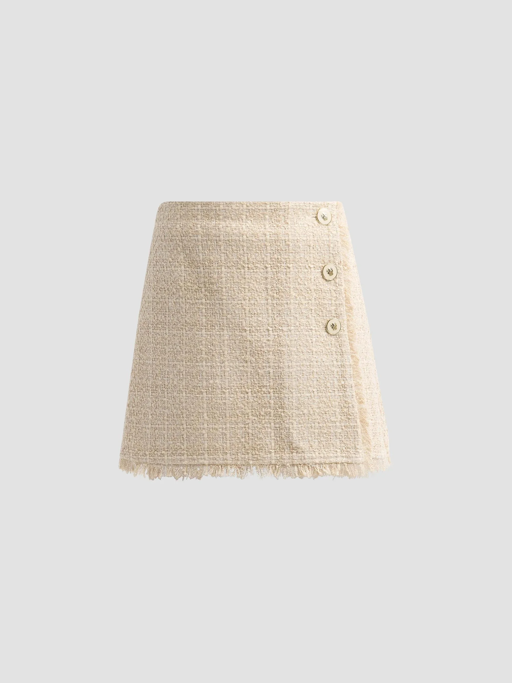 Women's Connie Tweed Wrap-Front Mini Skirt - Bone - 1