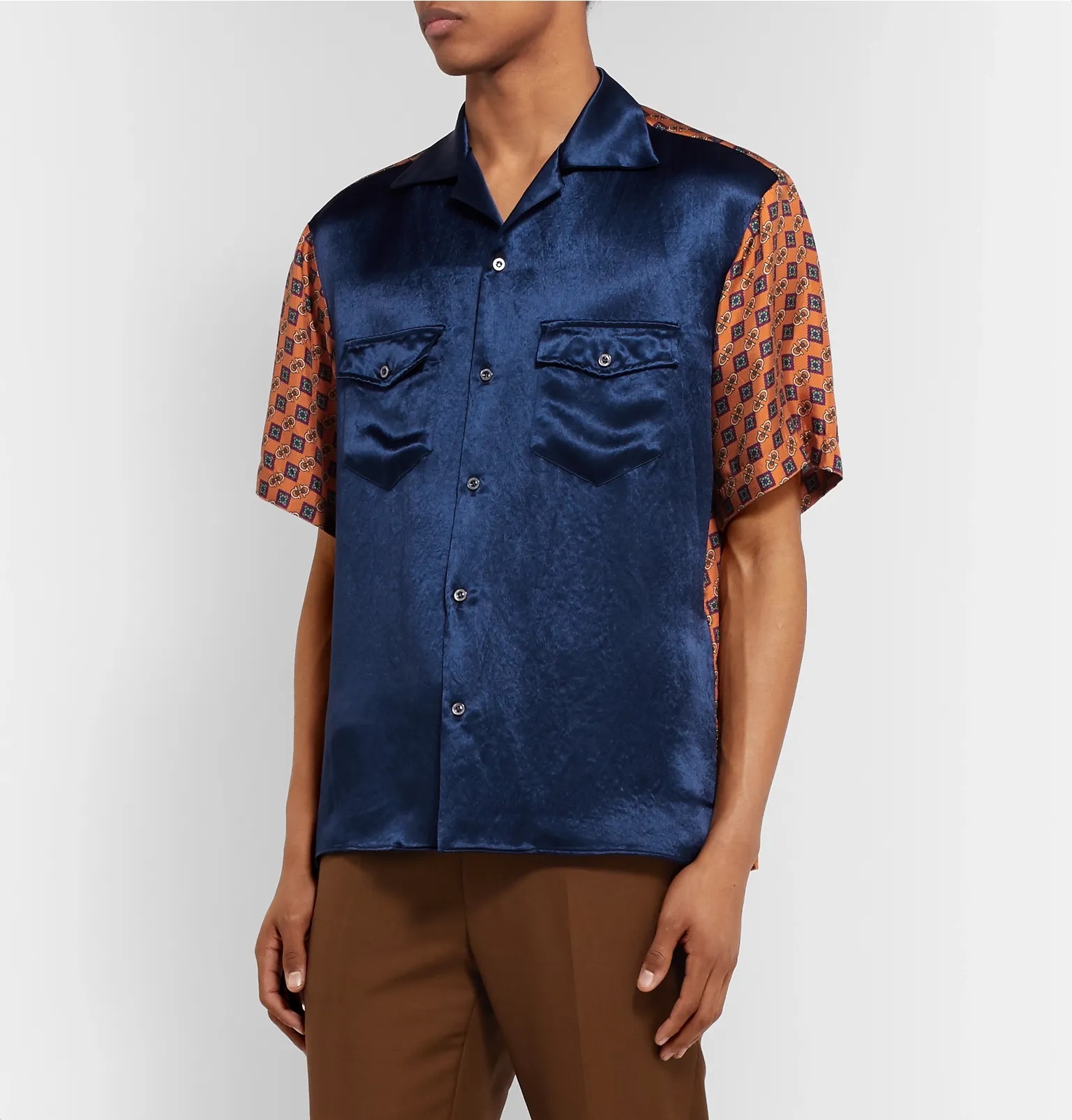 Camp-Collar Satin and Printed Silk-Twill Shirt - 4