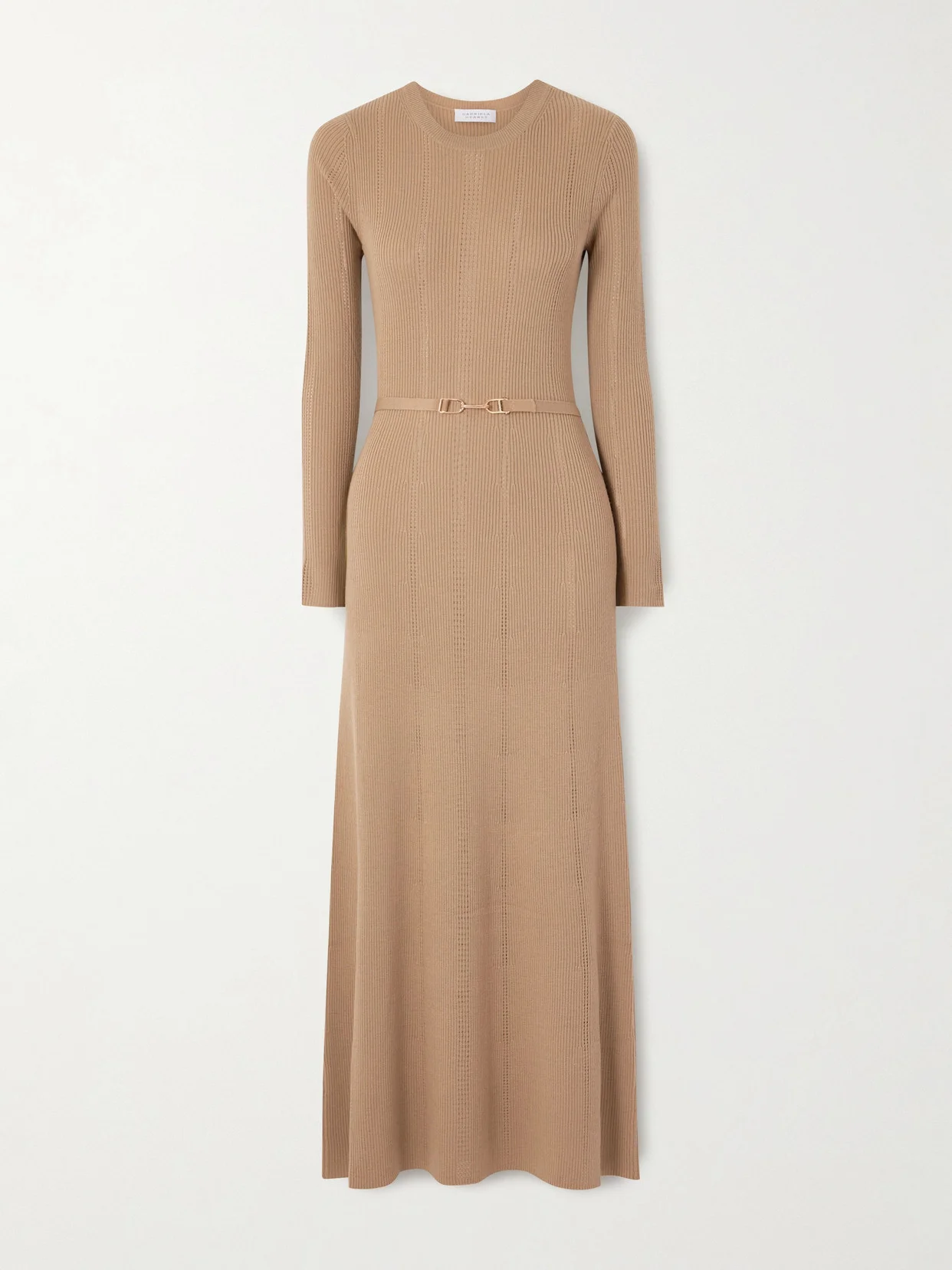 Imagene Belted Ribbed Pointelle-knit Wool Midi Dress - 1