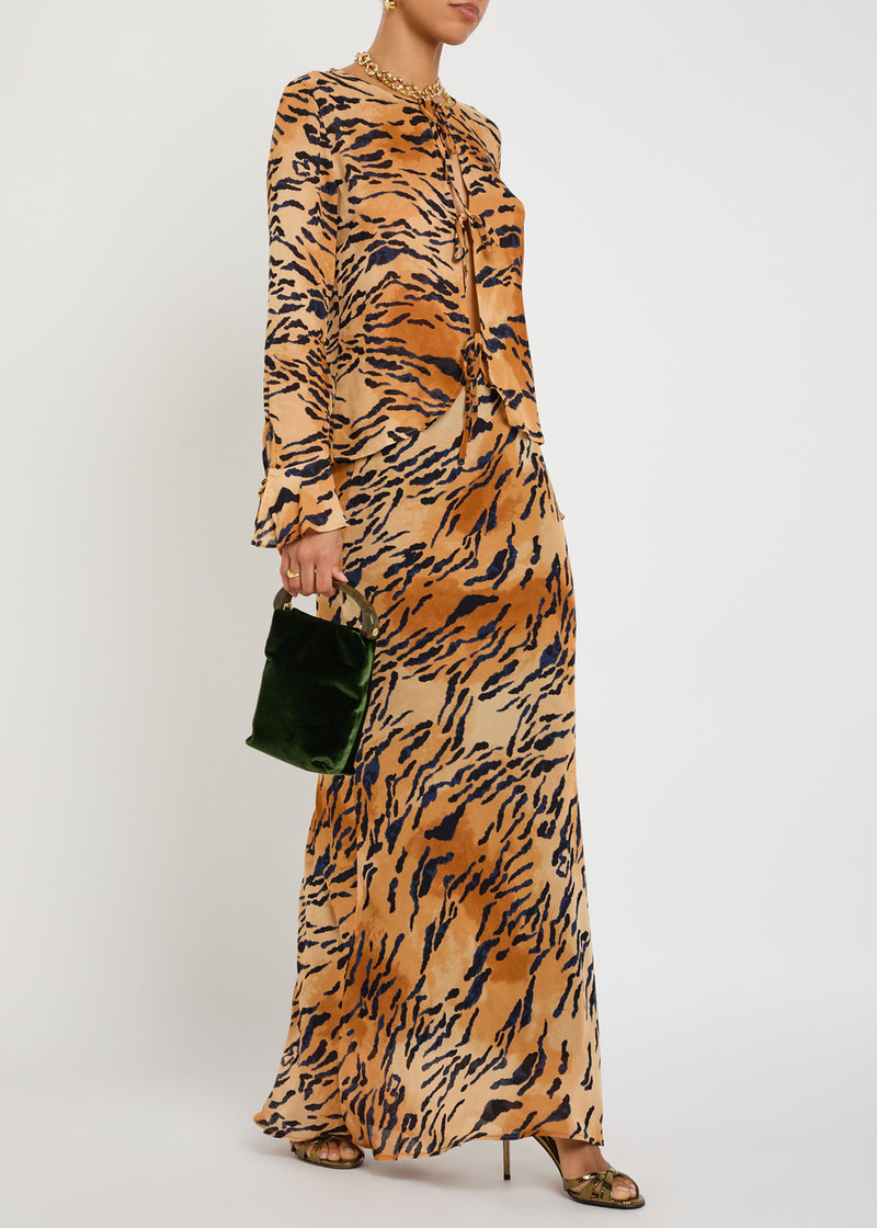 Never Fully Dressed Dorris Tiger-print Chiffon Maxi Skirt 4