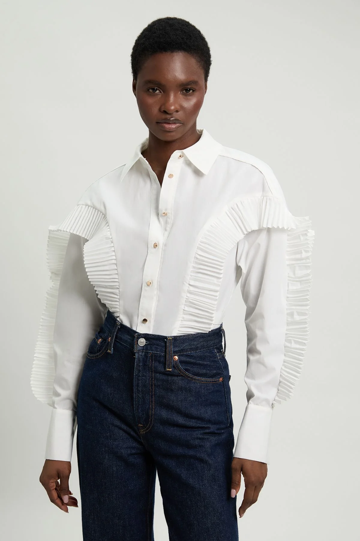 Cotton Poplin Pleat Detail Woven Shirt - 1