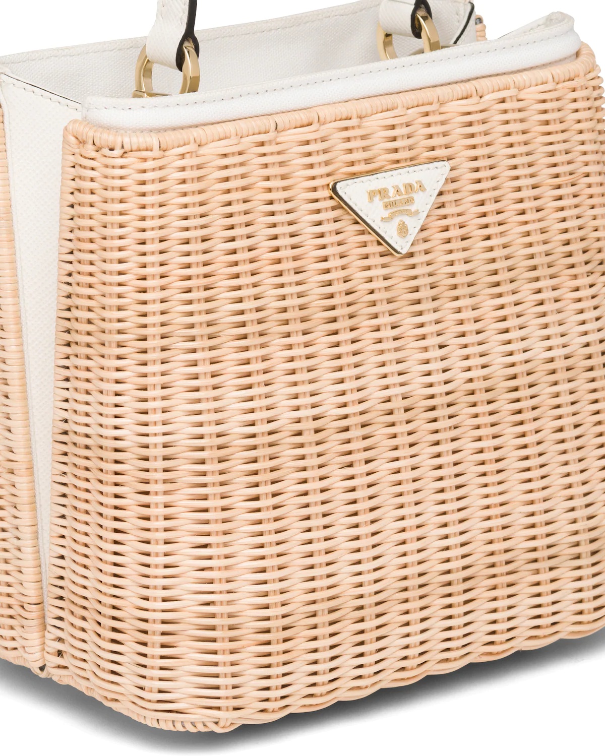 Wicker and Canvas Handbag - 6