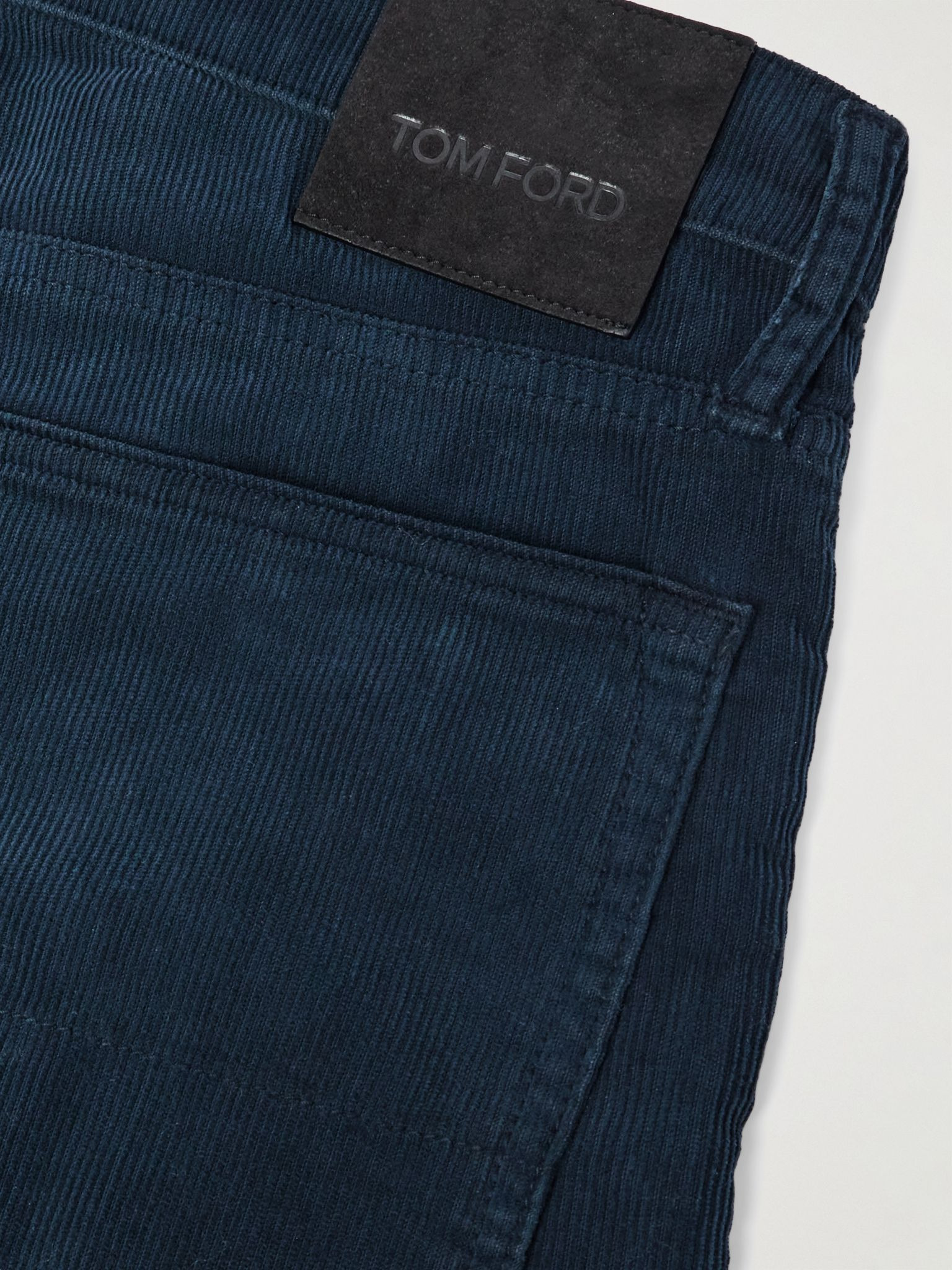 Slim-Fit Cotton-Blend Corduroy Trousers Navy - 4