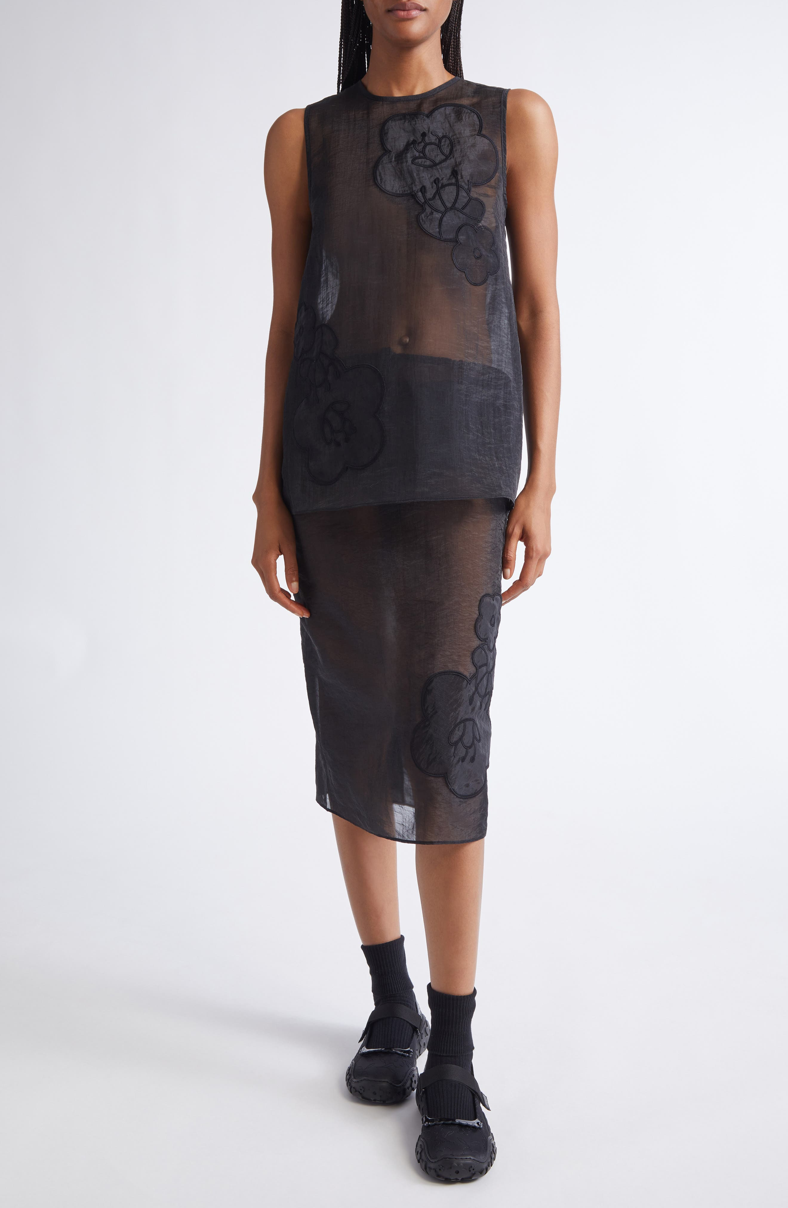 Cecilie Bahnsen Alba Liquid Myrtia Sheer Organza Tank in Black at Nordstrom - 2