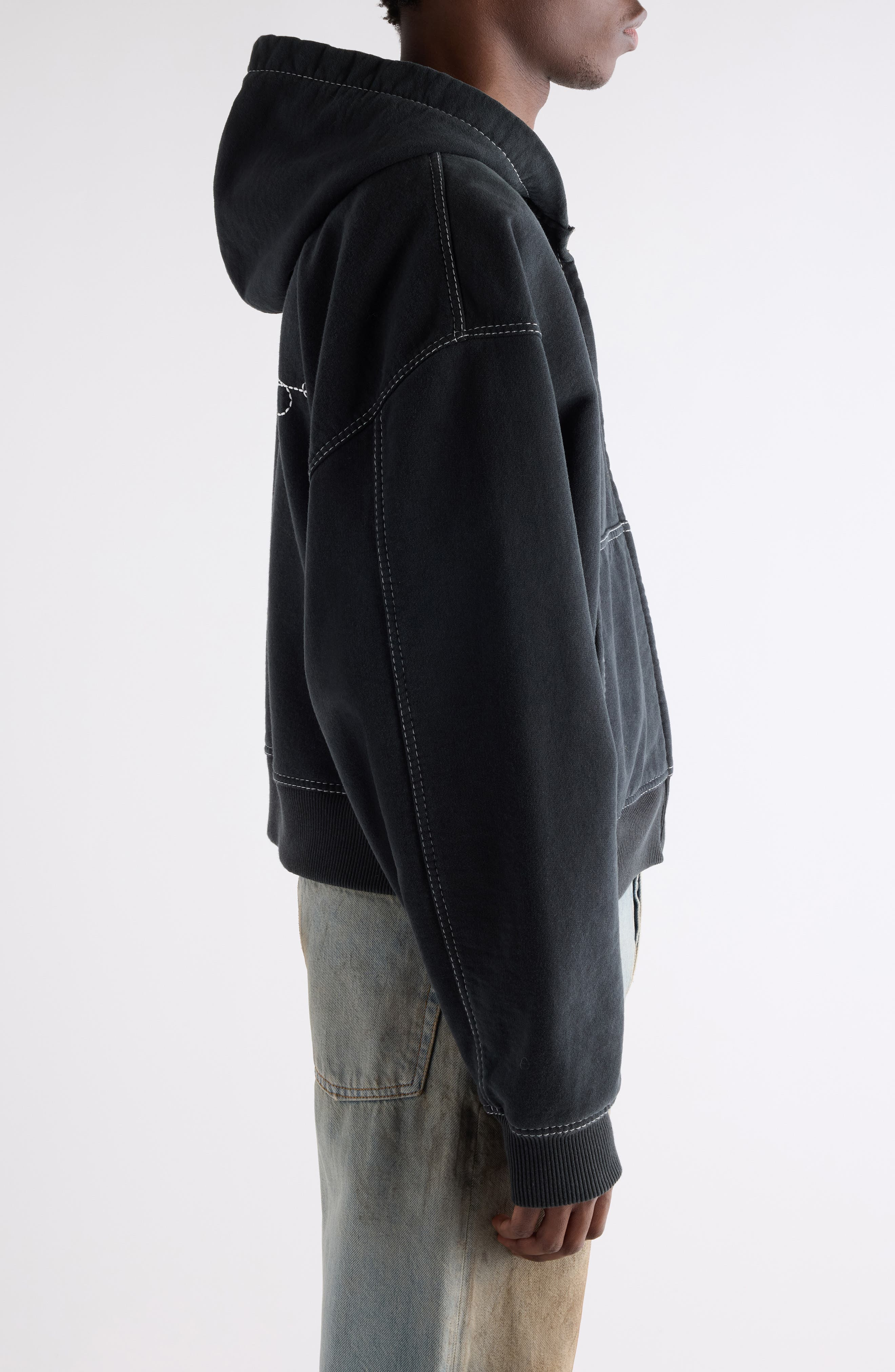 Acne Studios Foscar U Autograph Logo Embroidered Zip Hoodie in Faded Black at Nordstrom - 4