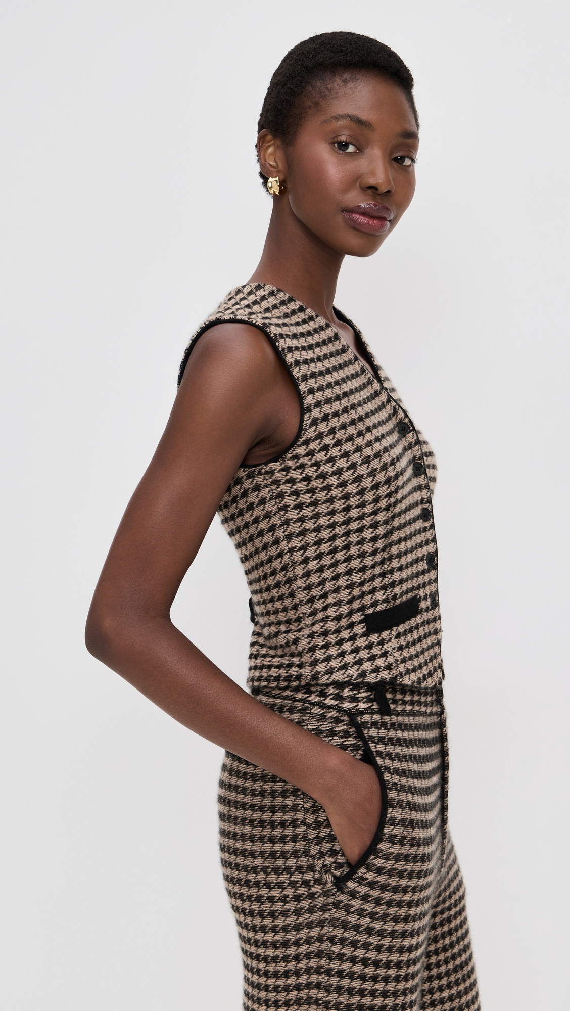 Houndstooth Tailored Cashmere Vest - 3