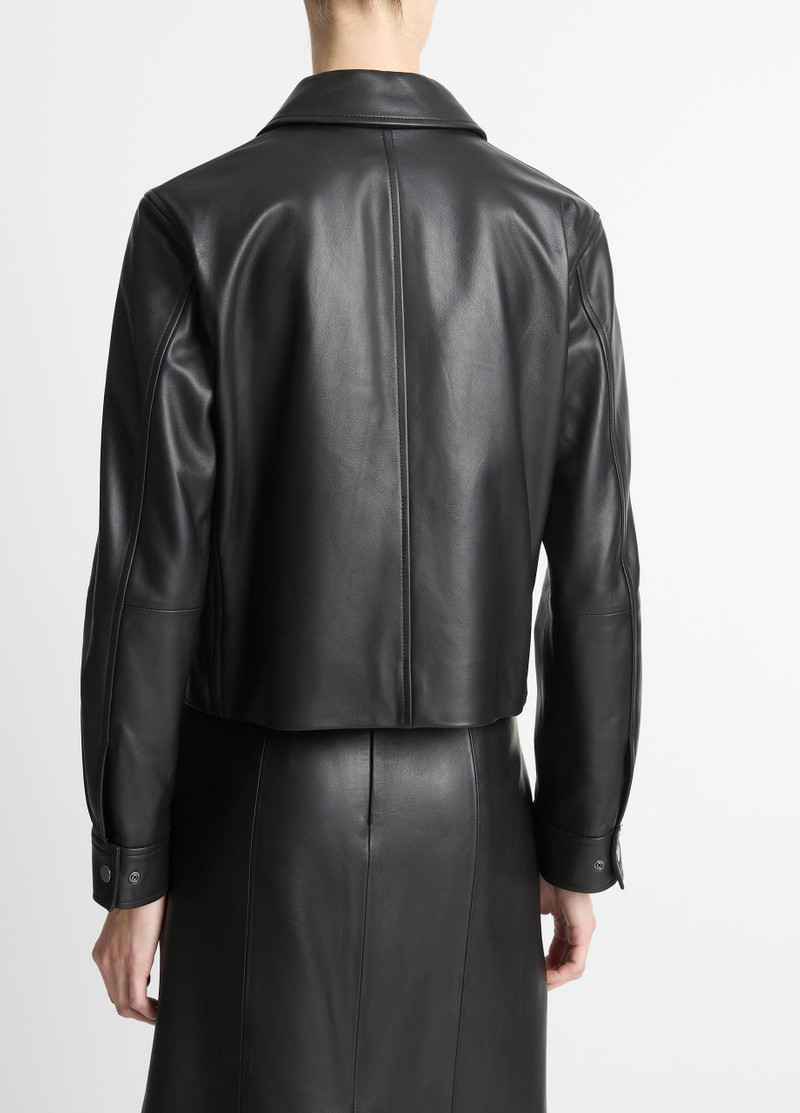 Vince Leather Cropped Zip-Front Jacket outlook
