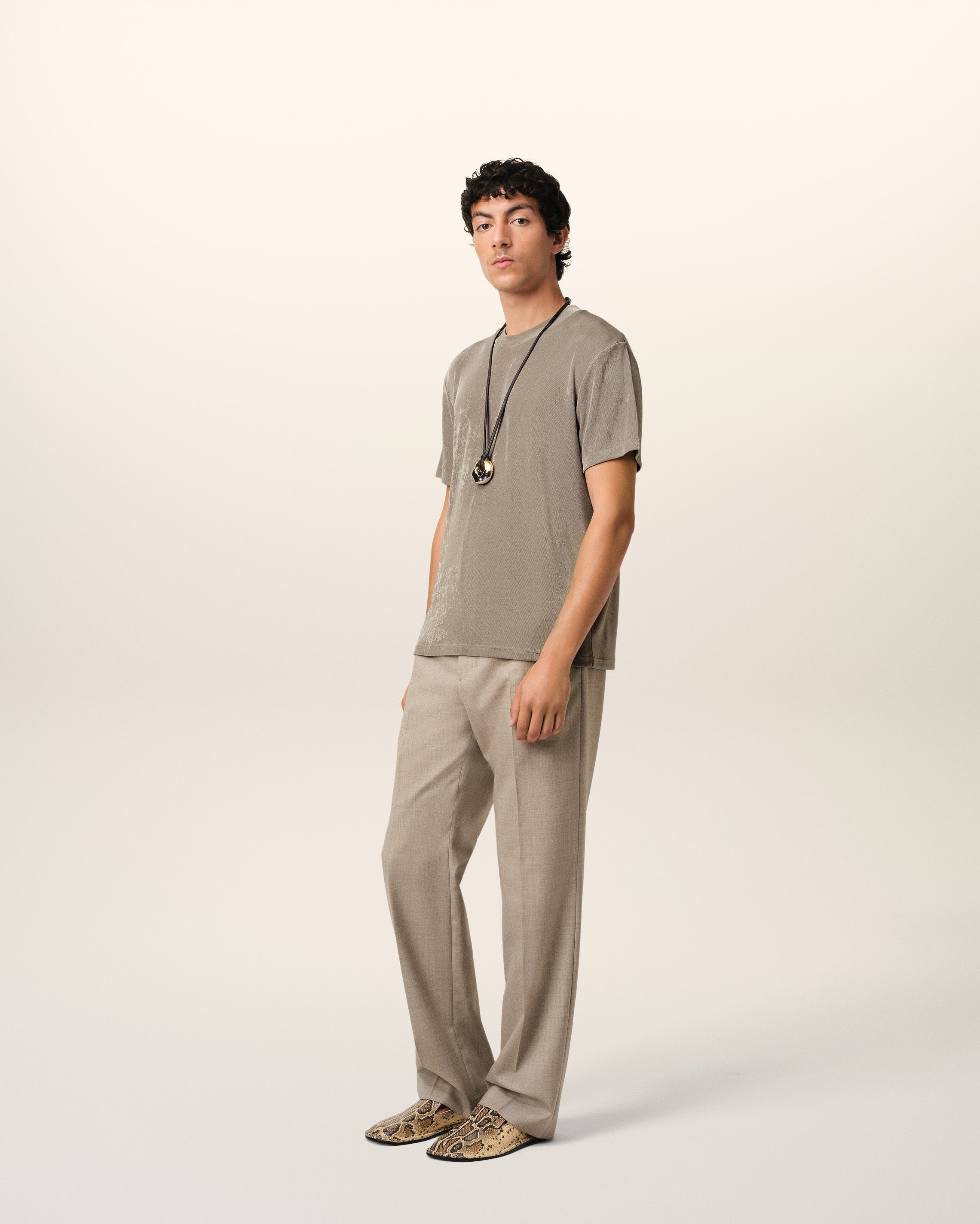 BEIGE RIB JERSEY SHORT SLEEVE T-SHIRT - 6
