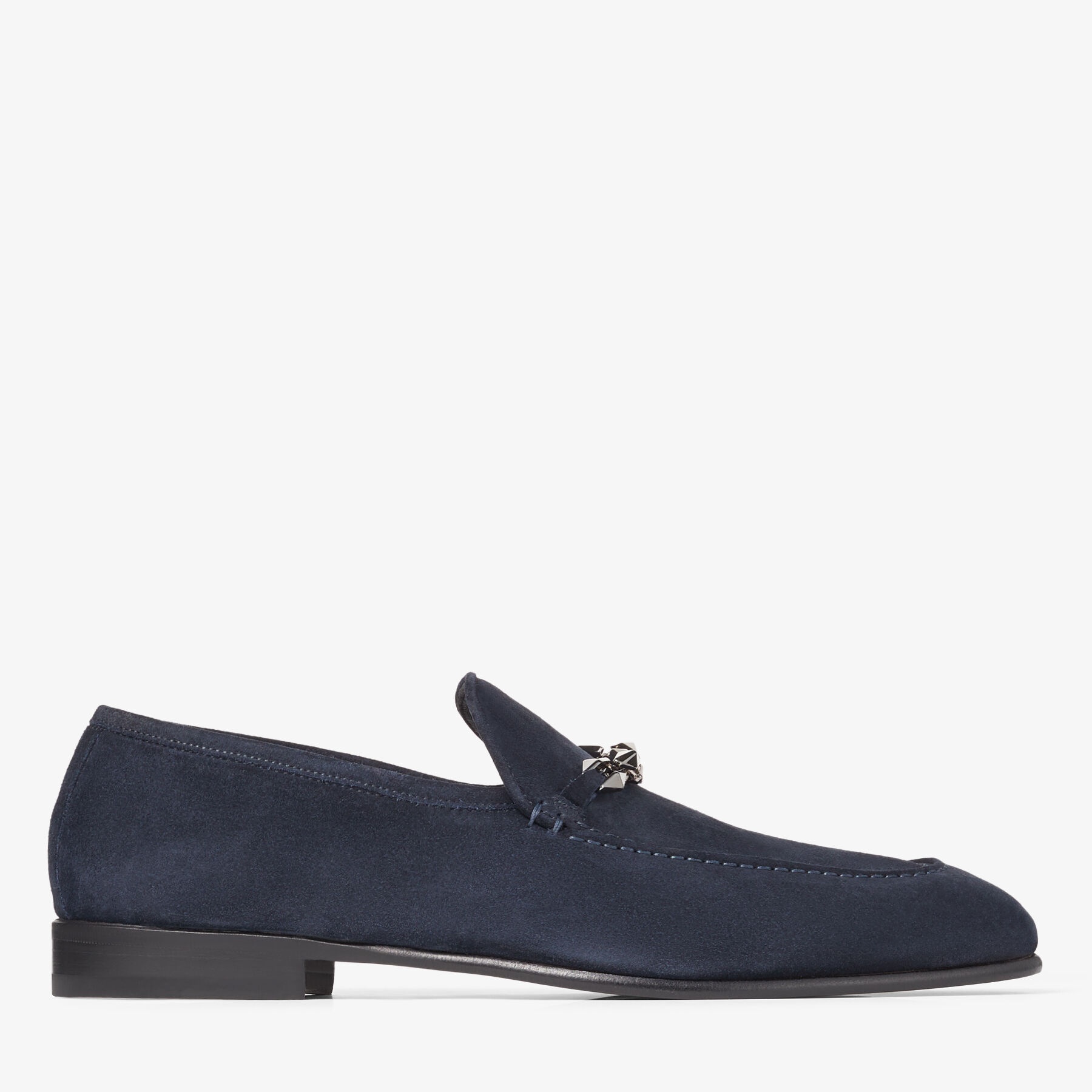 Marti Reverse
Navy Velvet Suede Loafers with Chain Embellishment - 1