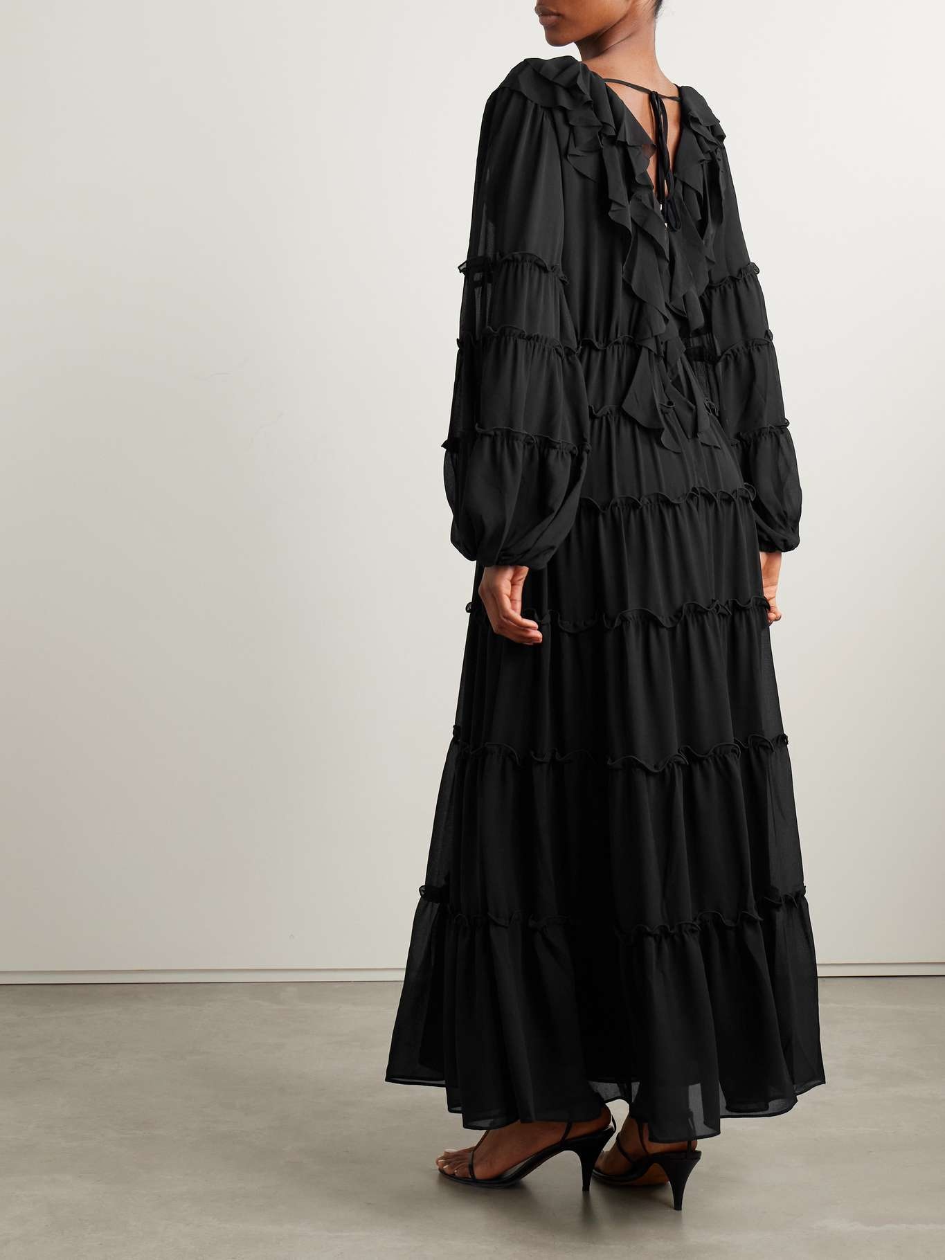 Protea ruffled crepe de chine maxi dress Black - 3