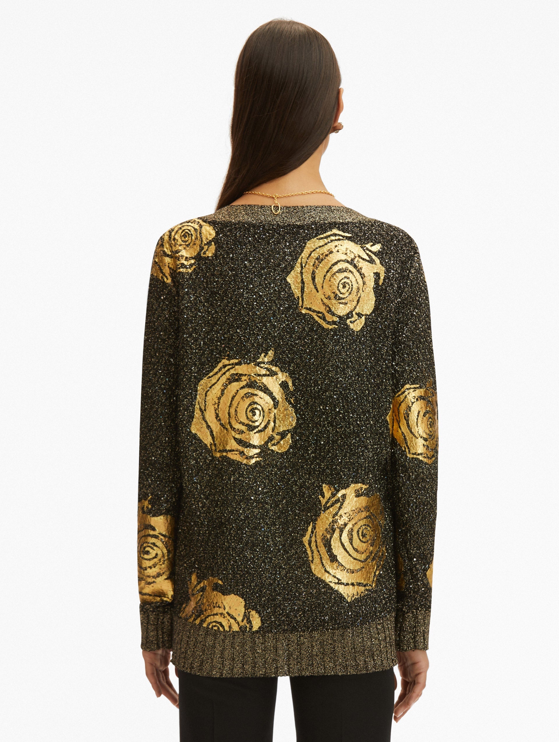 GOLD FOIL ENGLISH ROSE CARDIGAN - 4