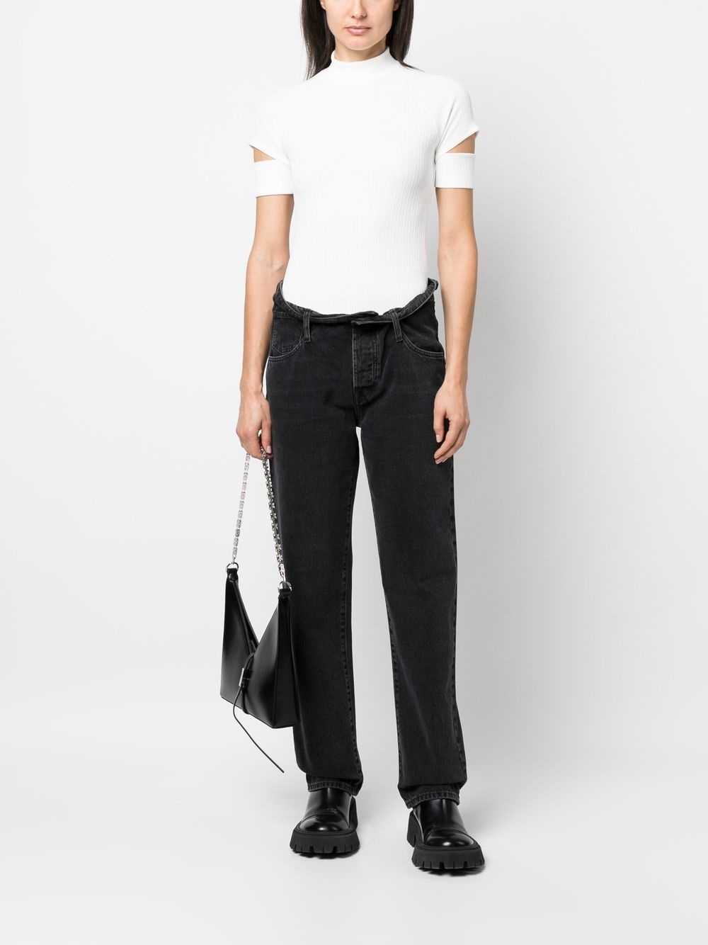 ribbed cut-out sleeve top - 2