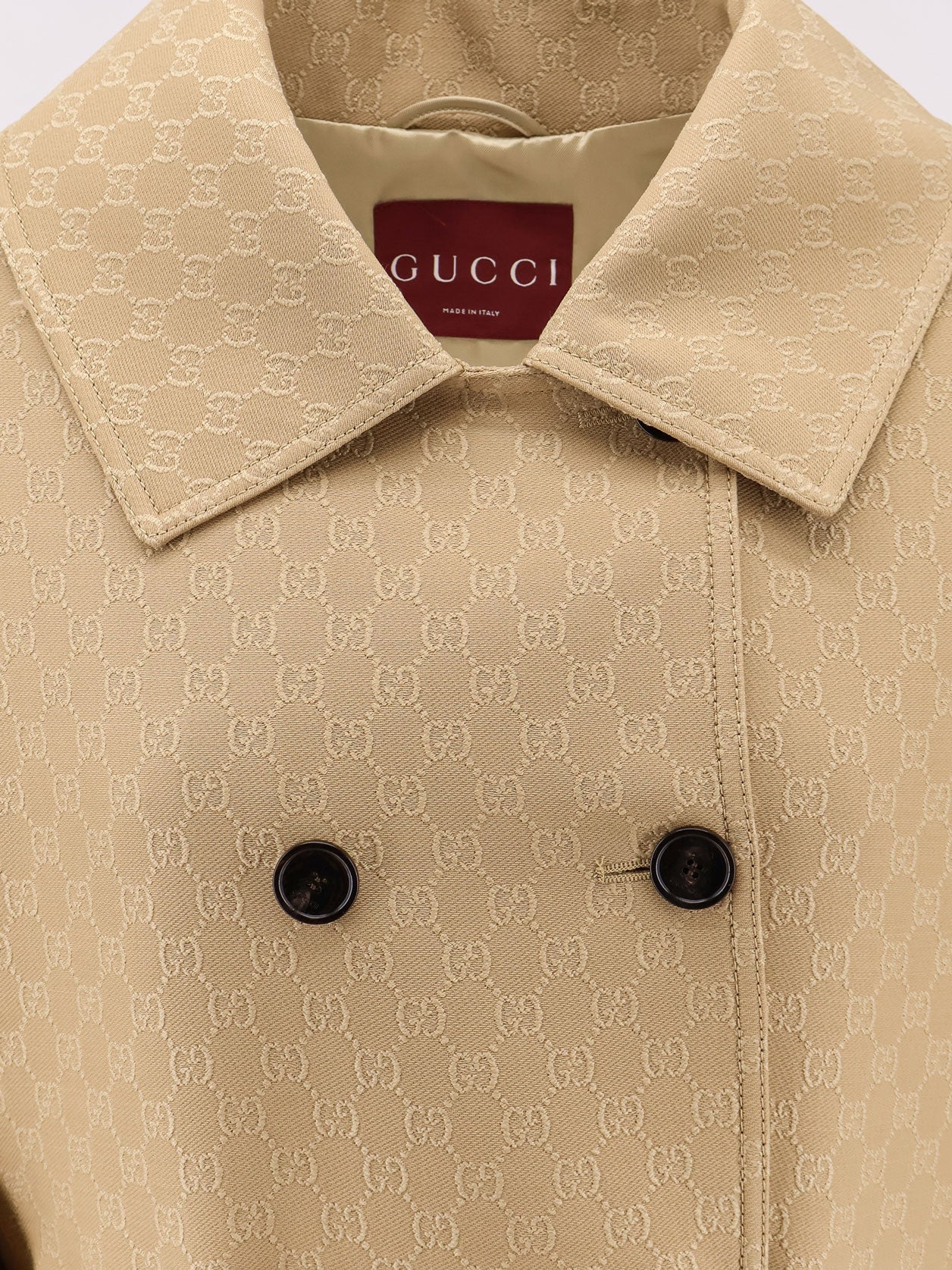 Gucci Wool And Silk Crepe Coat With All-Over Gg Motif - 5