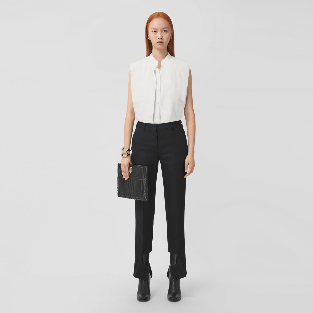 Logo Detail Sleeveless Silk Crepe de Chine Shirt - 6
