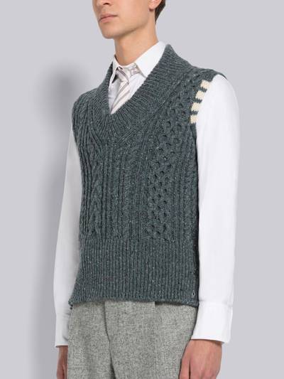 Thom Browne Donegal Cable 4-Bar Classic V-Neck Vest outlook