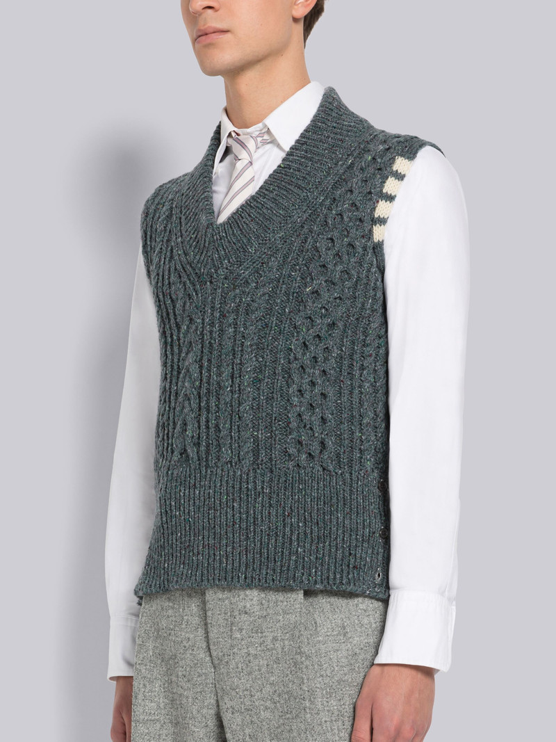 Thom Browne Donegal Cable 4-Bar Classic V-Neck Vest outlook